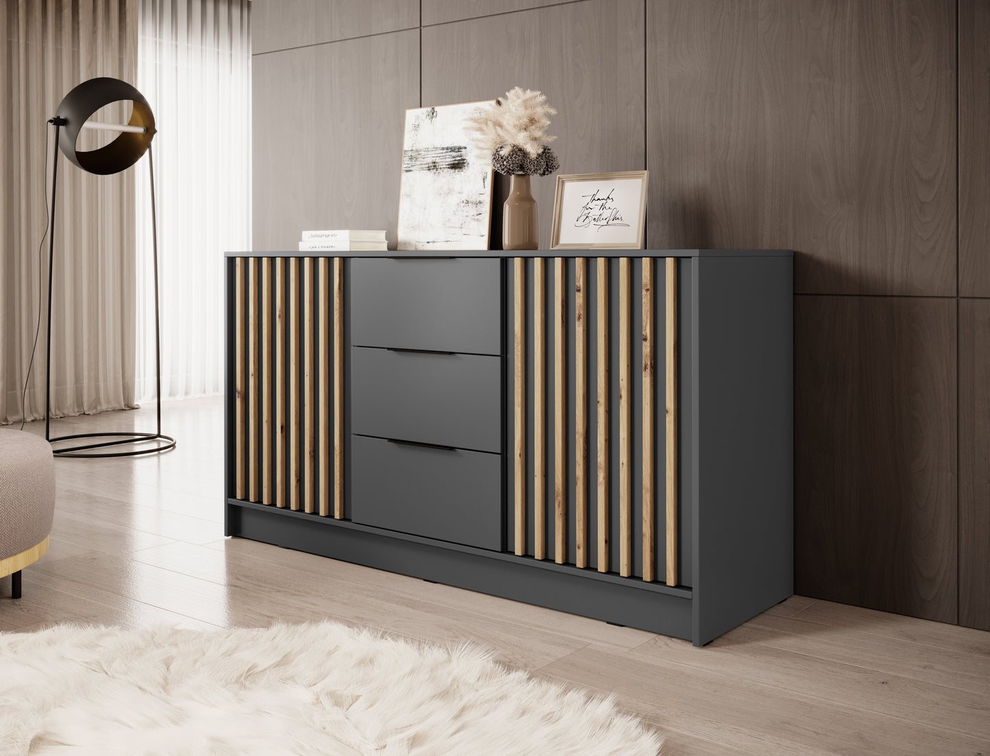 Kumode Neko 155/86/45 cm grafīts - N1 Home
