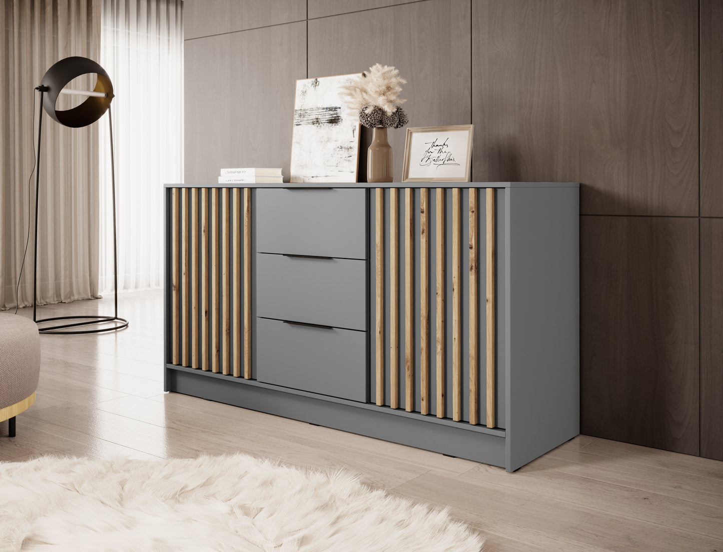 Kumode Neko 155/86/45 cm pelēks - N1 Home