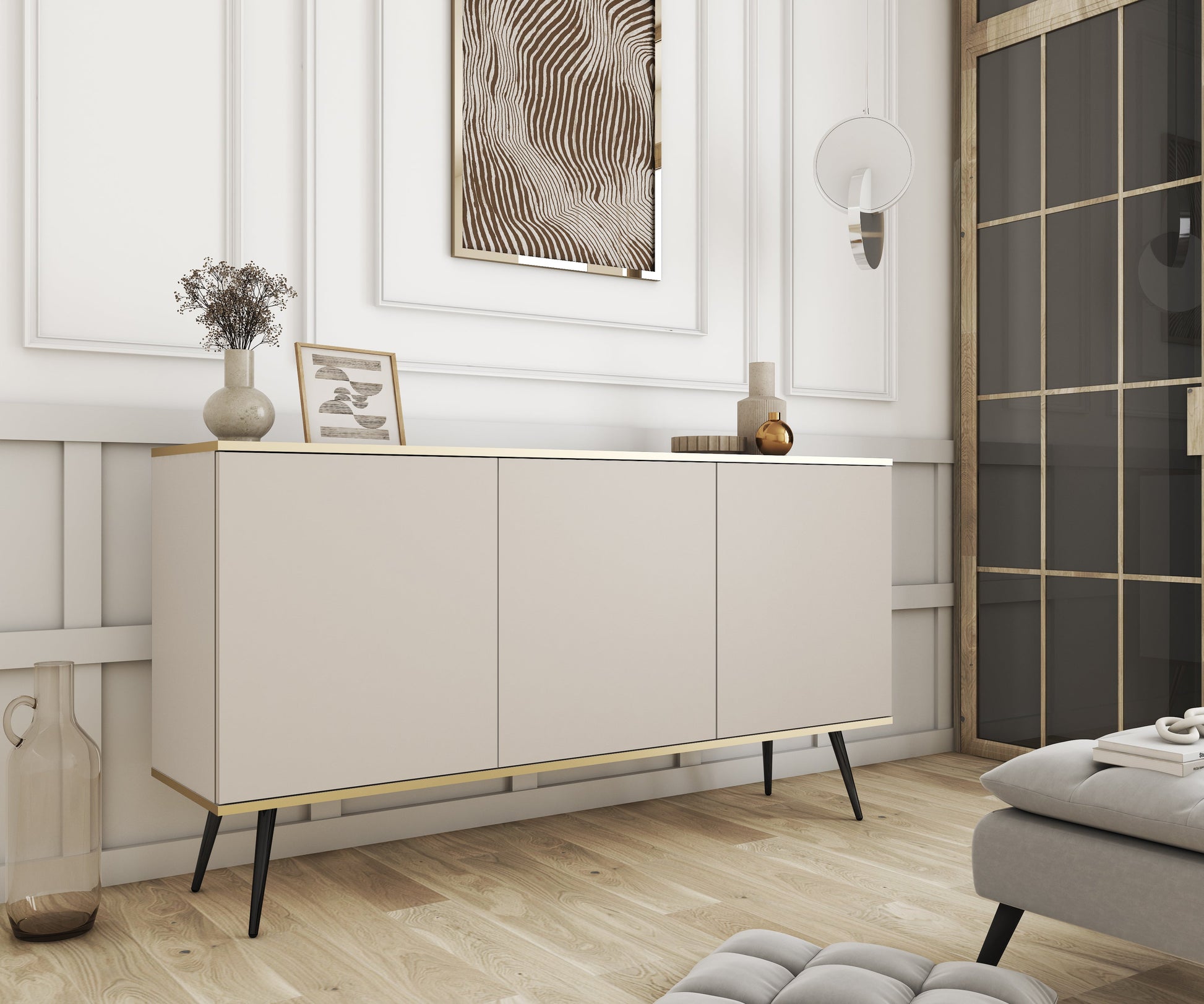 Kumode O2 160/85/39 cm bēšs/melns - N1 Home