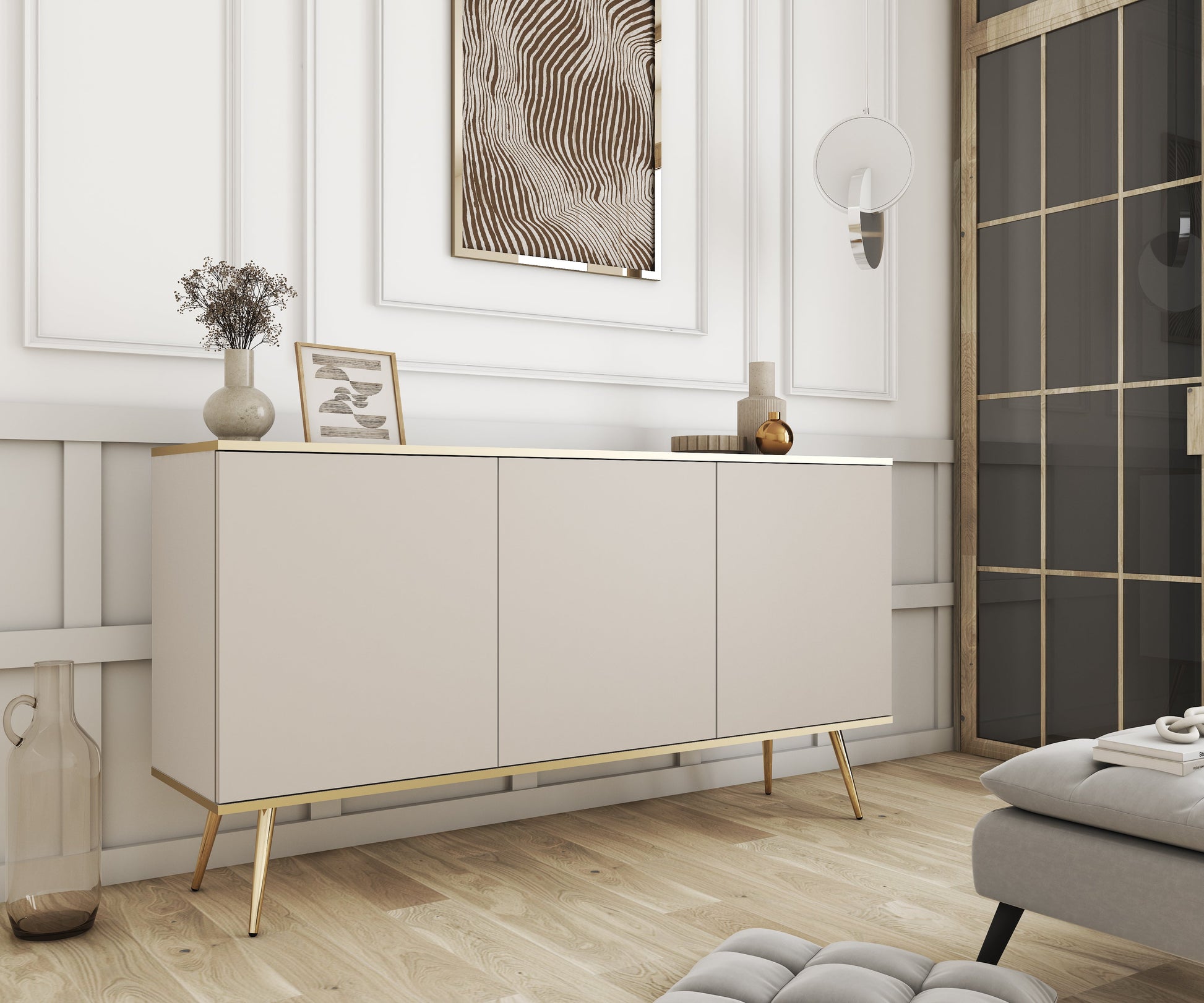 Kumode O2 160/85/39 cm bēšs/zelts - N1 Home