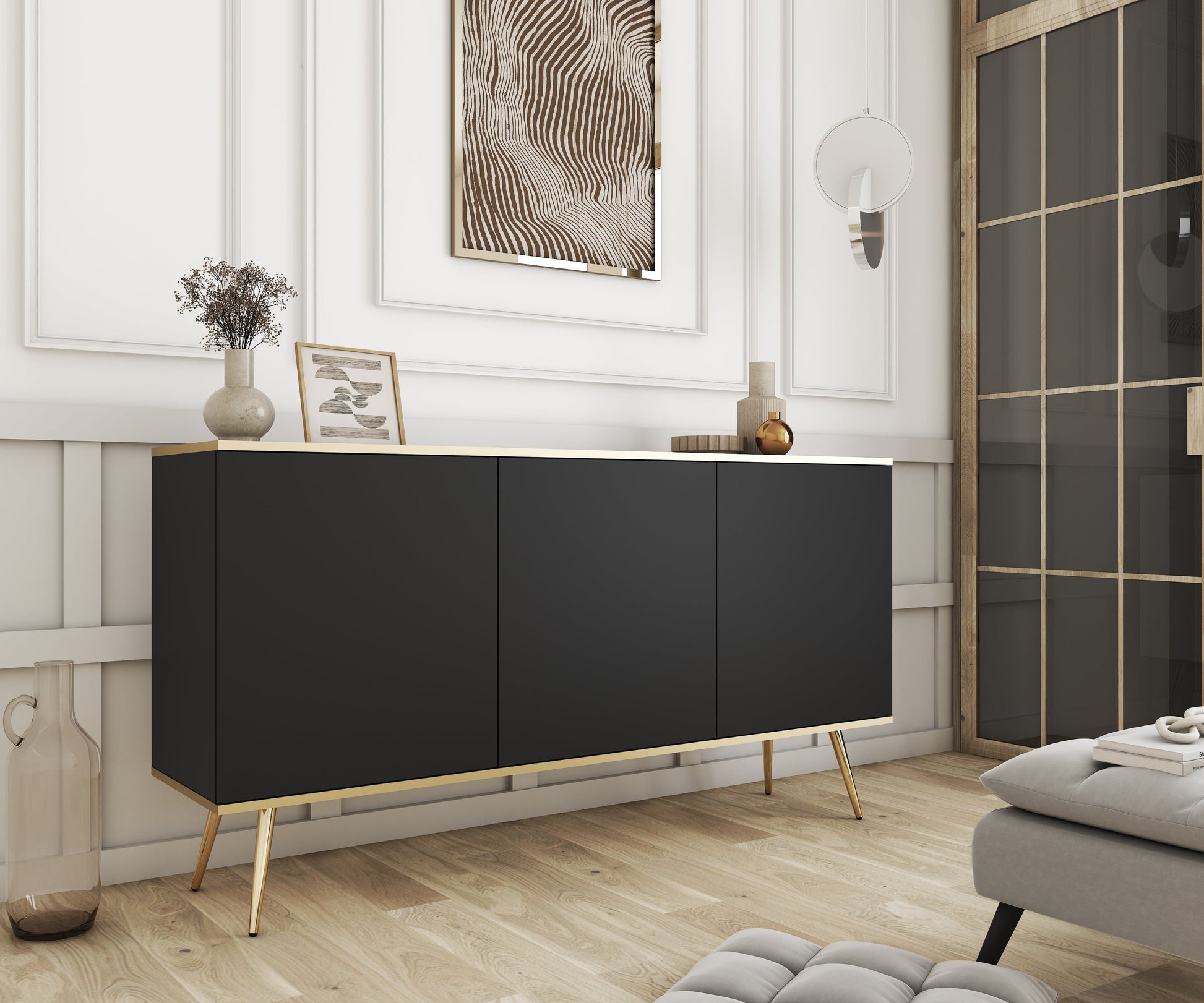 Kumode O2 160/85/39 cm melns/zelts - N1 Home