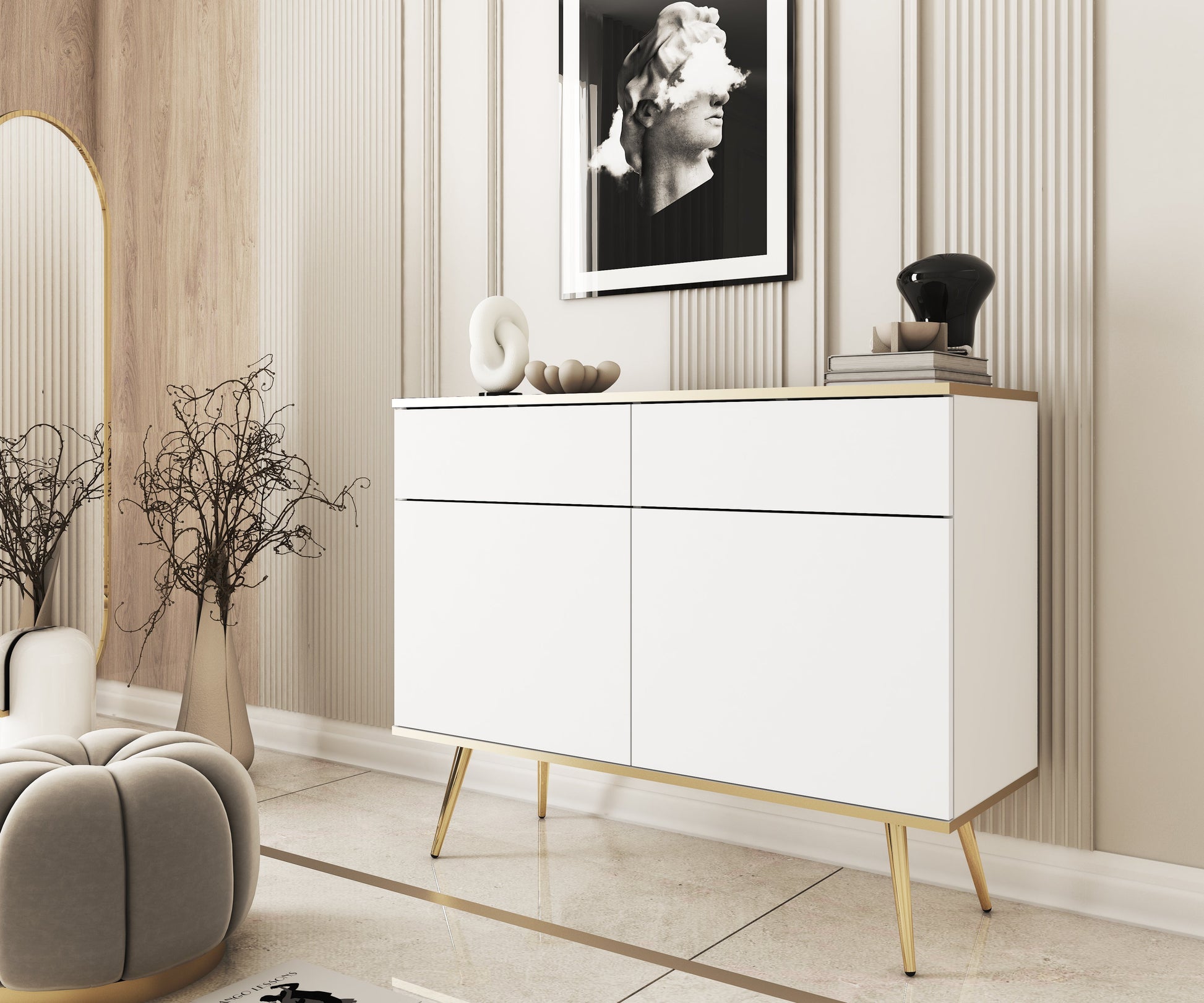 Kumode O2 107/85/39 cm balts/zelts - N1 Home