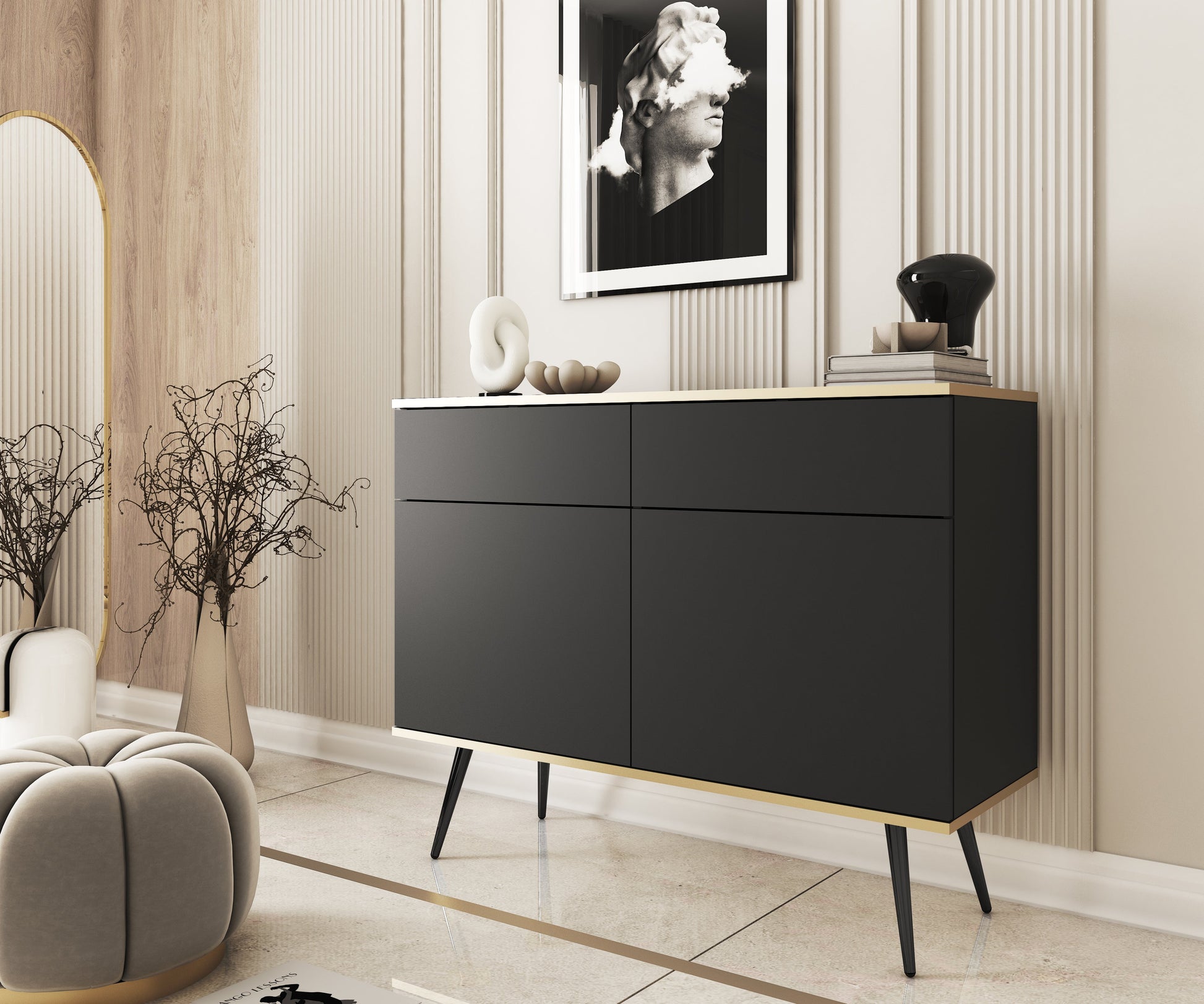 Kumode O2 107/85/39 cm melns/melns - N1 Home