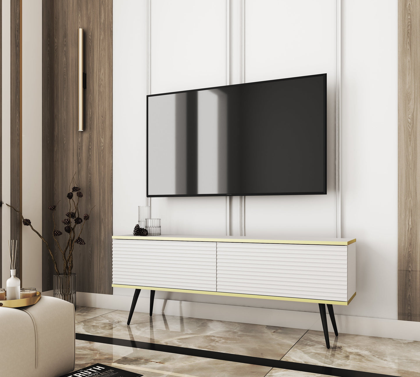 RTV skapis O2 rievota priekšpuse 135/30/32 cm balts - N1 Home