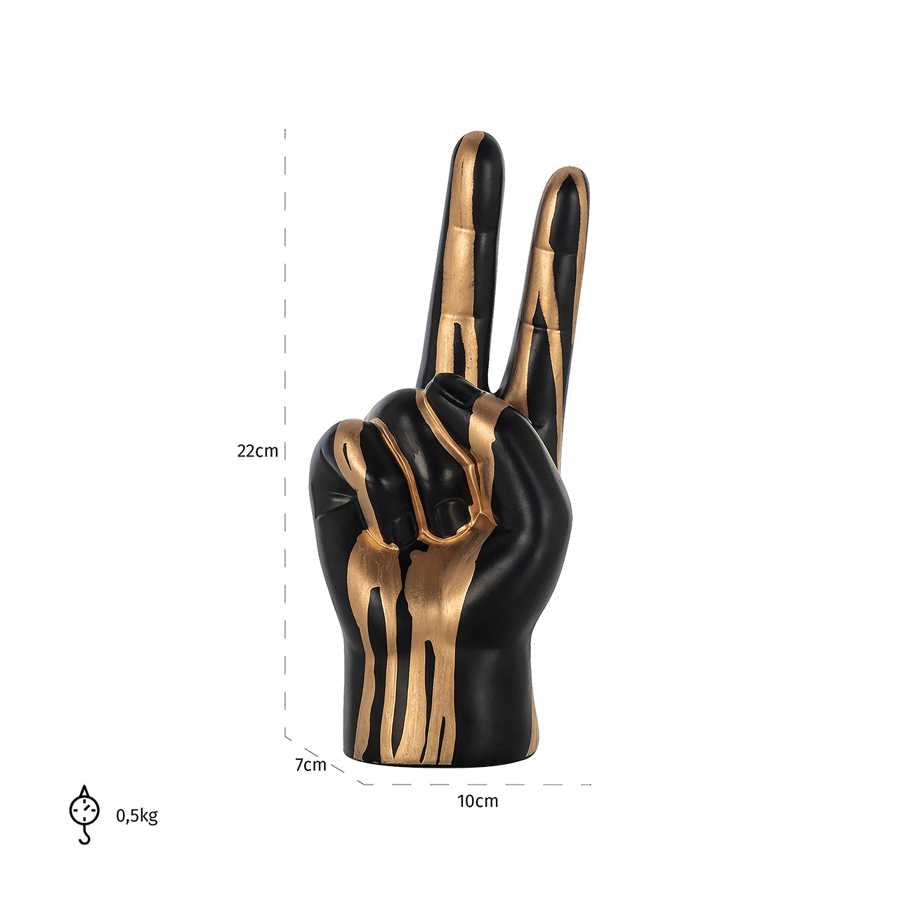 Dekoratīvs priekšmets Richmond Interiors Hand peace 22/10/7 cm melns/zelts - N1 Home