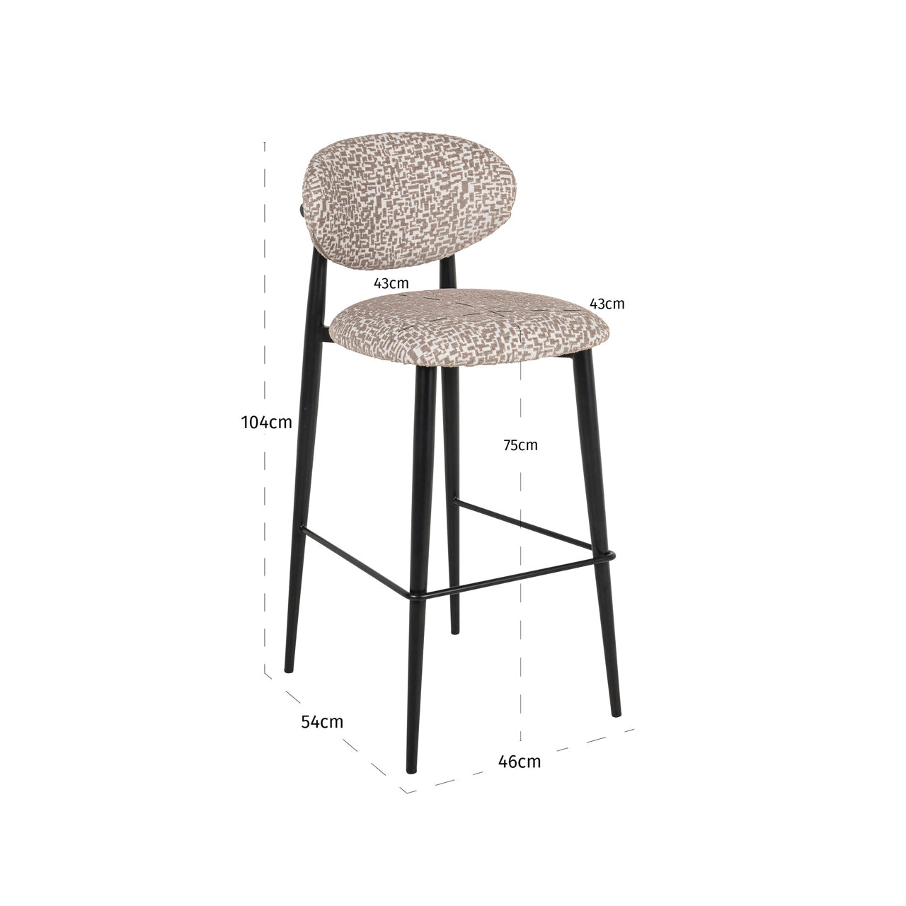 Bāra krēsls Dantes Richmond Interiors 46/104/54 cm natural geo fire retardant