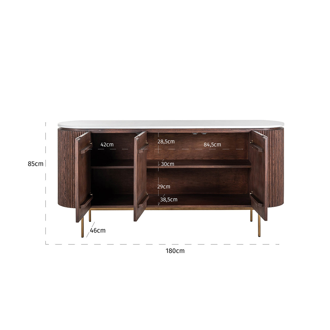 Kumode Barkley brushed gold Richmond Interiors 85/180/46 cm brūns - N1 Home