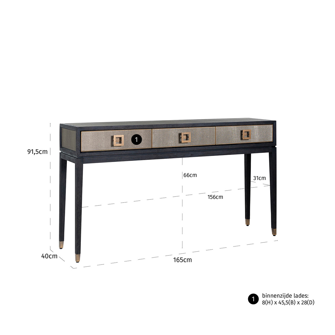 Konsole Bloomville gold Richmond Interiors 91,5/165/40 cm zelts/melns - N1 Home