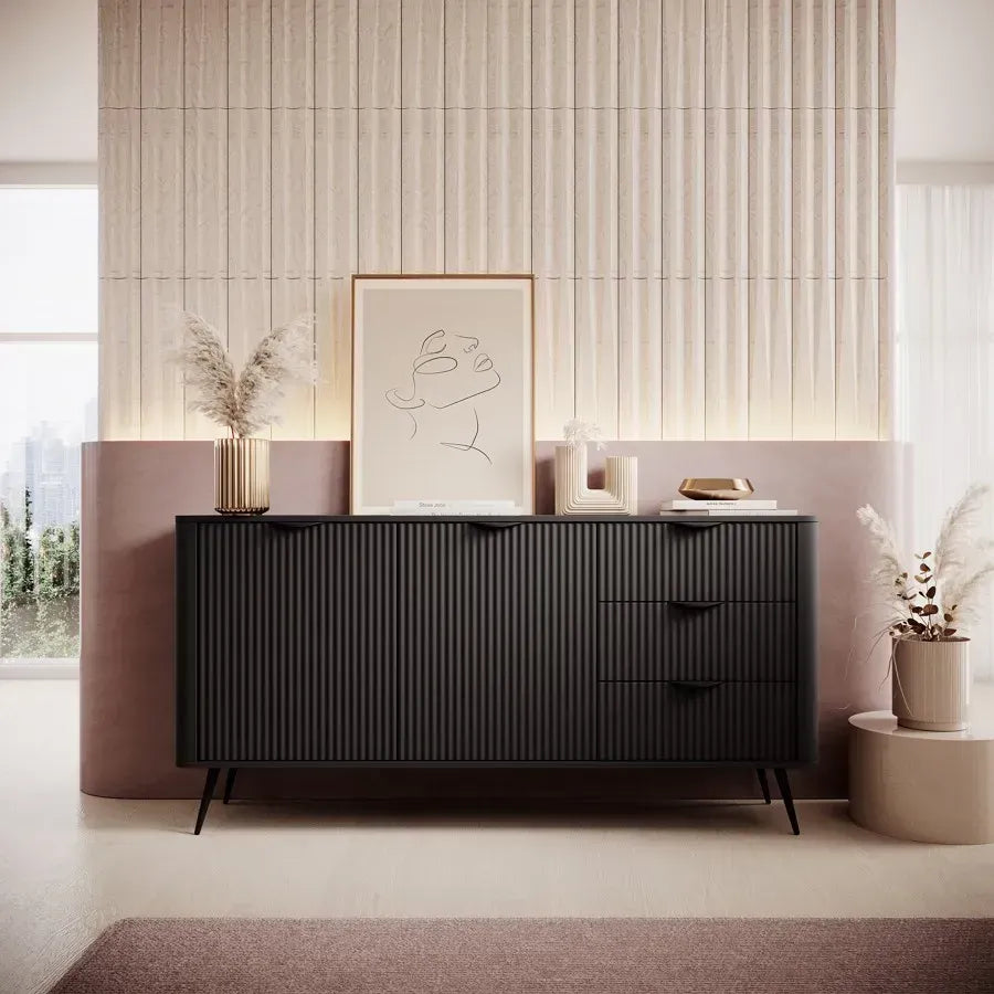 Kumode Lanti 163/81/38 cm melns - N1 Home