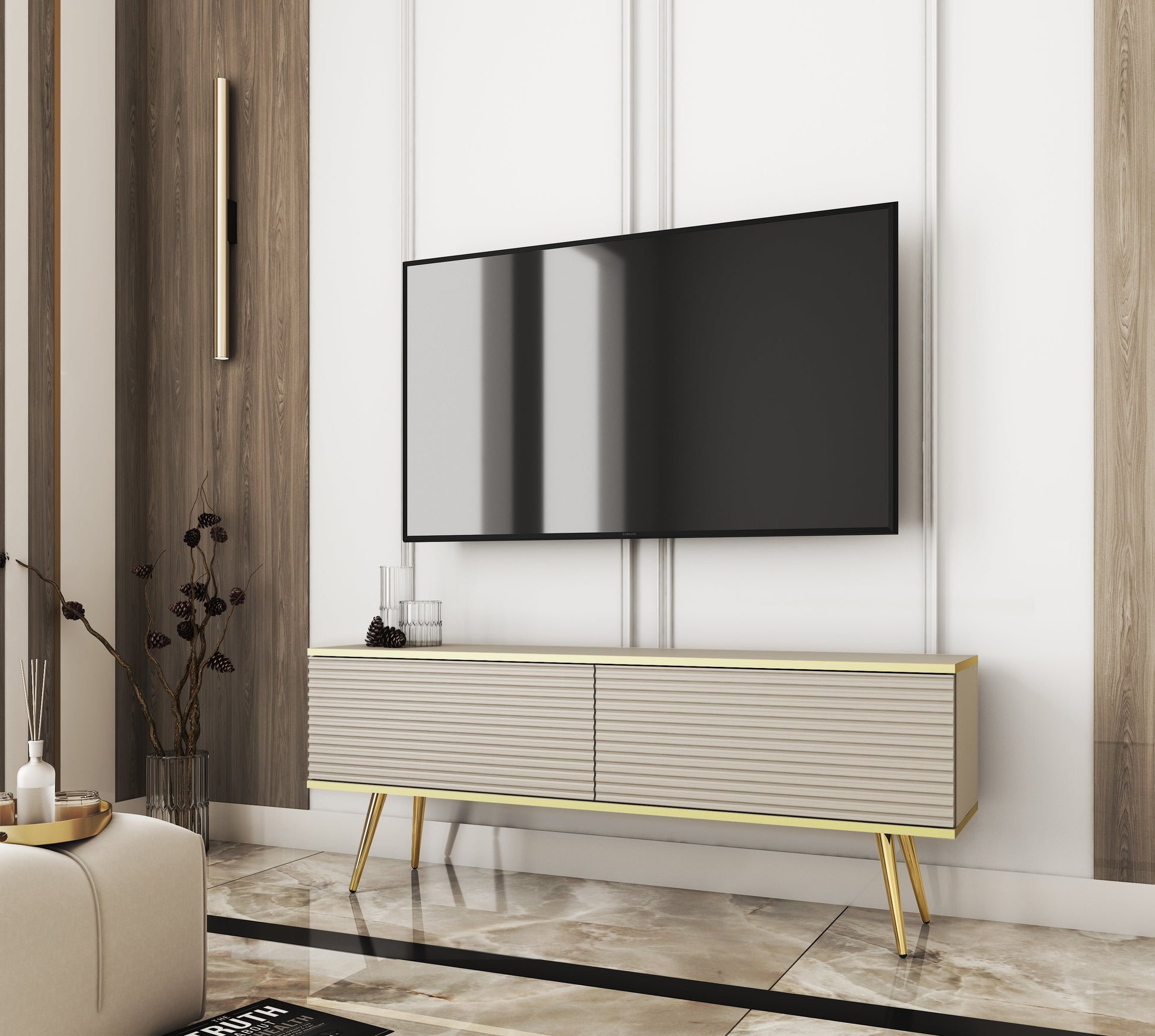 RTV skapis O2  rievota priekšpuse 135/30/32 cm bēšs - N1 Home