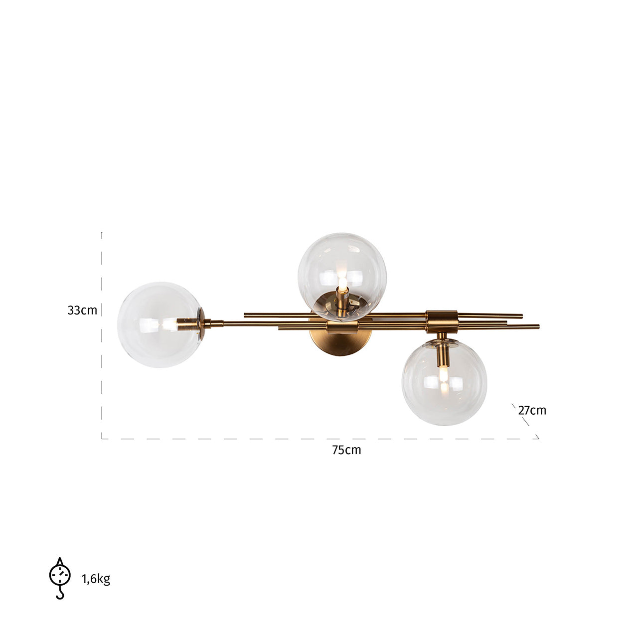 Sienas lampa Richmond Interiors Davine 33/75/27 cm zelts - N1 Home