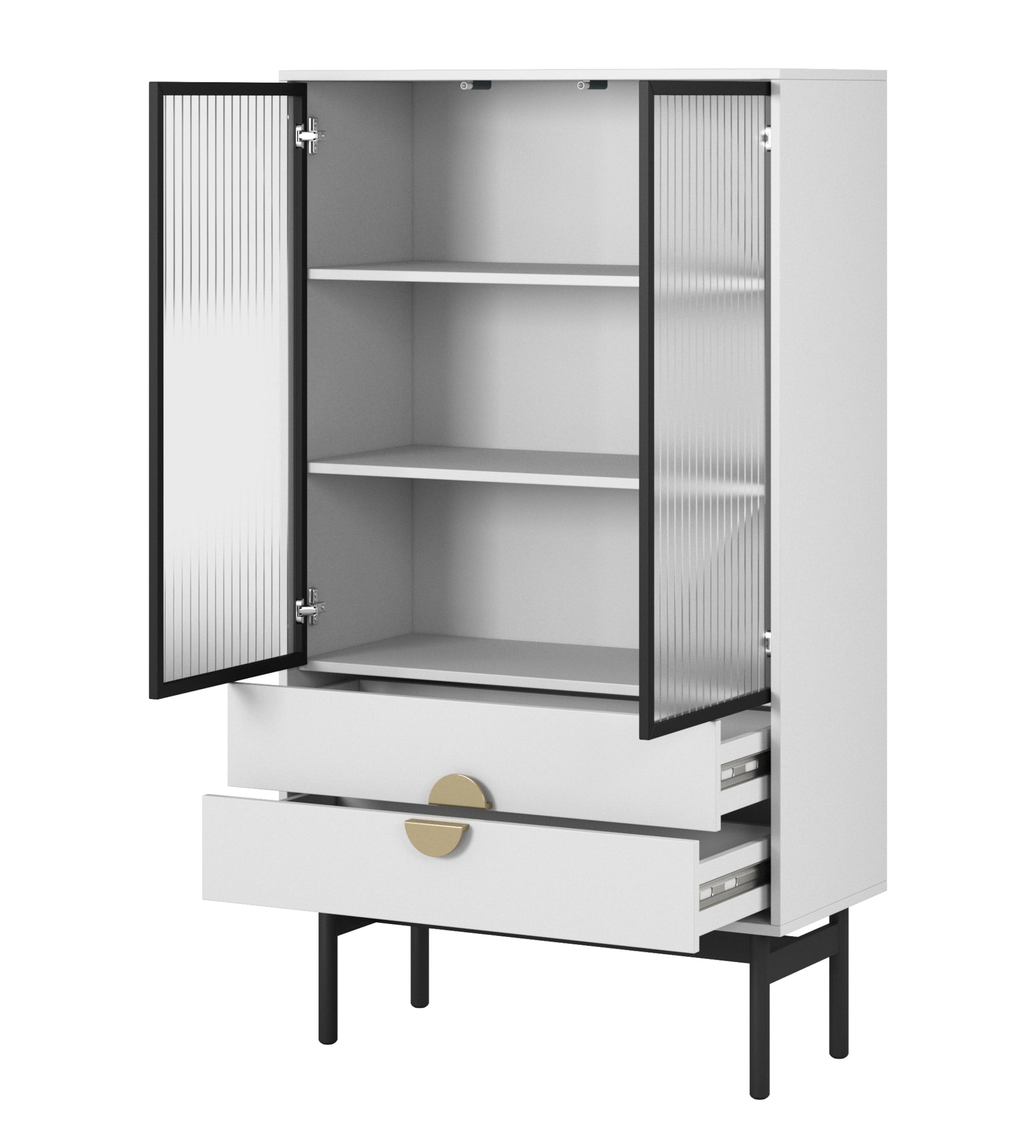 LOON 85 cm zema vitrīna ar trim plauktiem un divām atvilktnēm 85 cm, balta - N1 Home