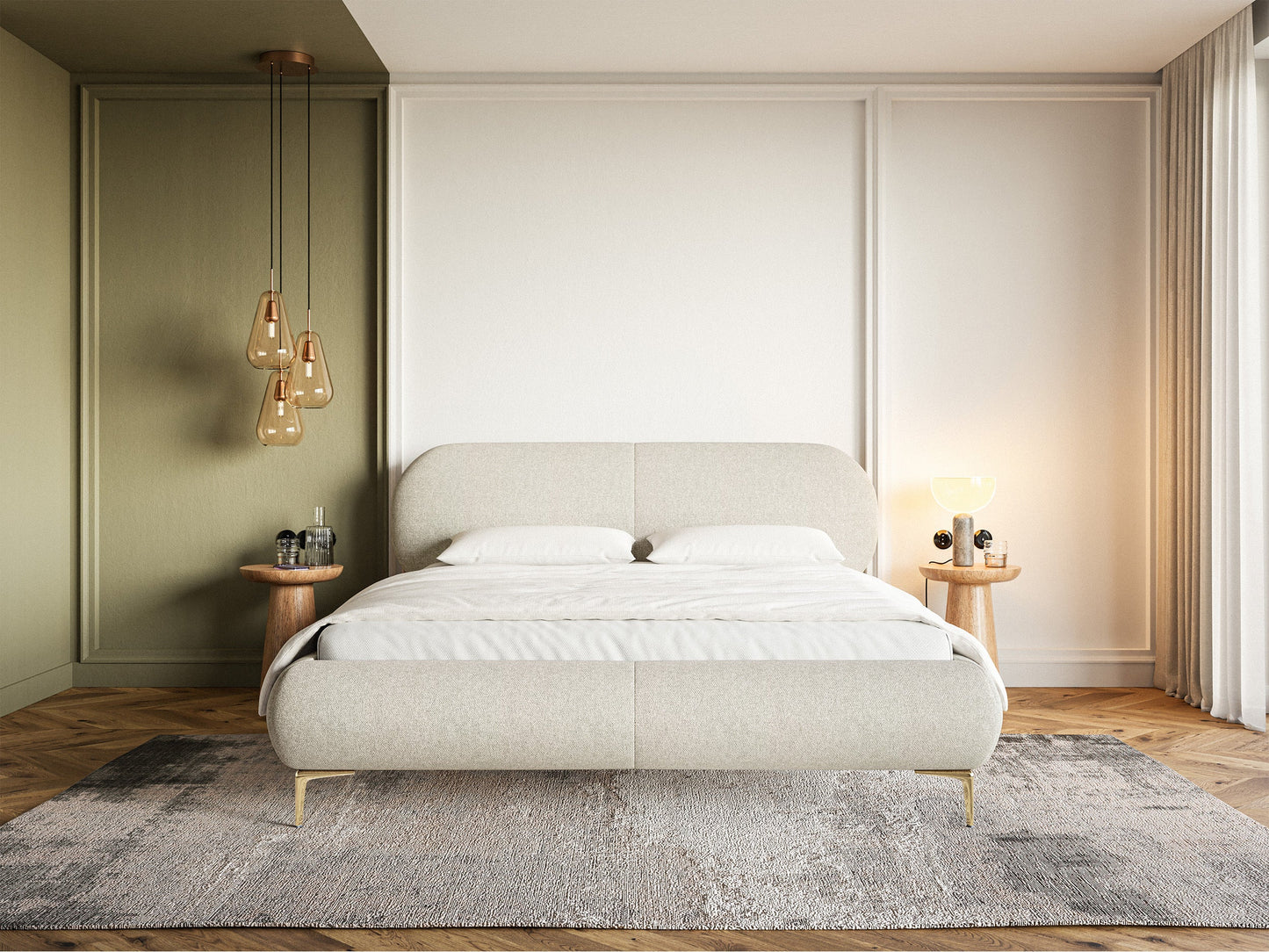 Gulta ar konteineru Valeo 140/160/180x 200 cm Toronto 01 (Lech), zelta kājas - N1 Home