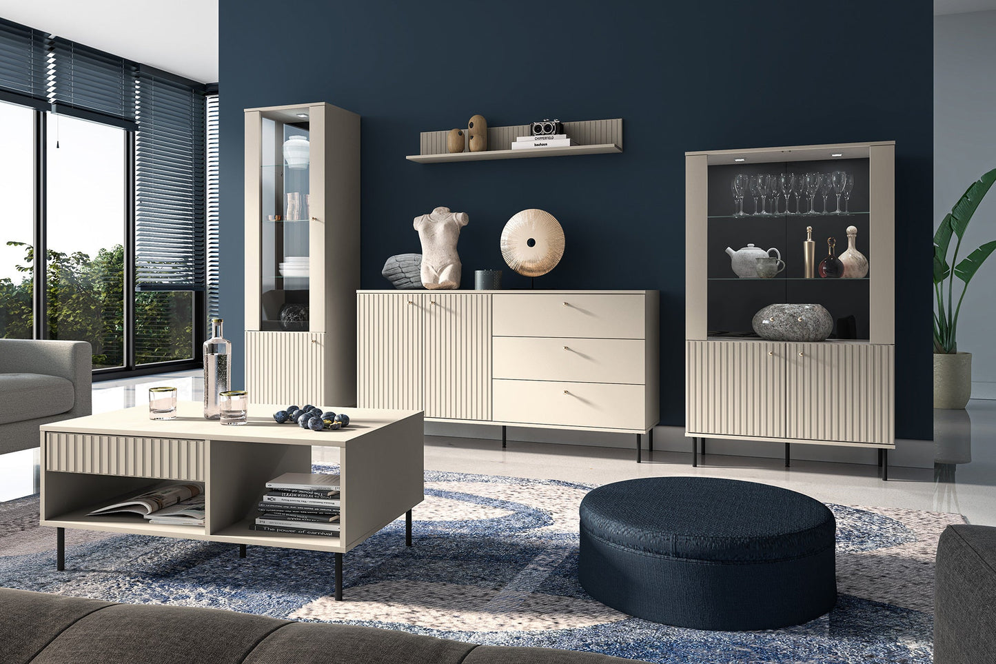 Vitrīnas skapis Galeto 151/92/40 cm bēšs - N1 Home