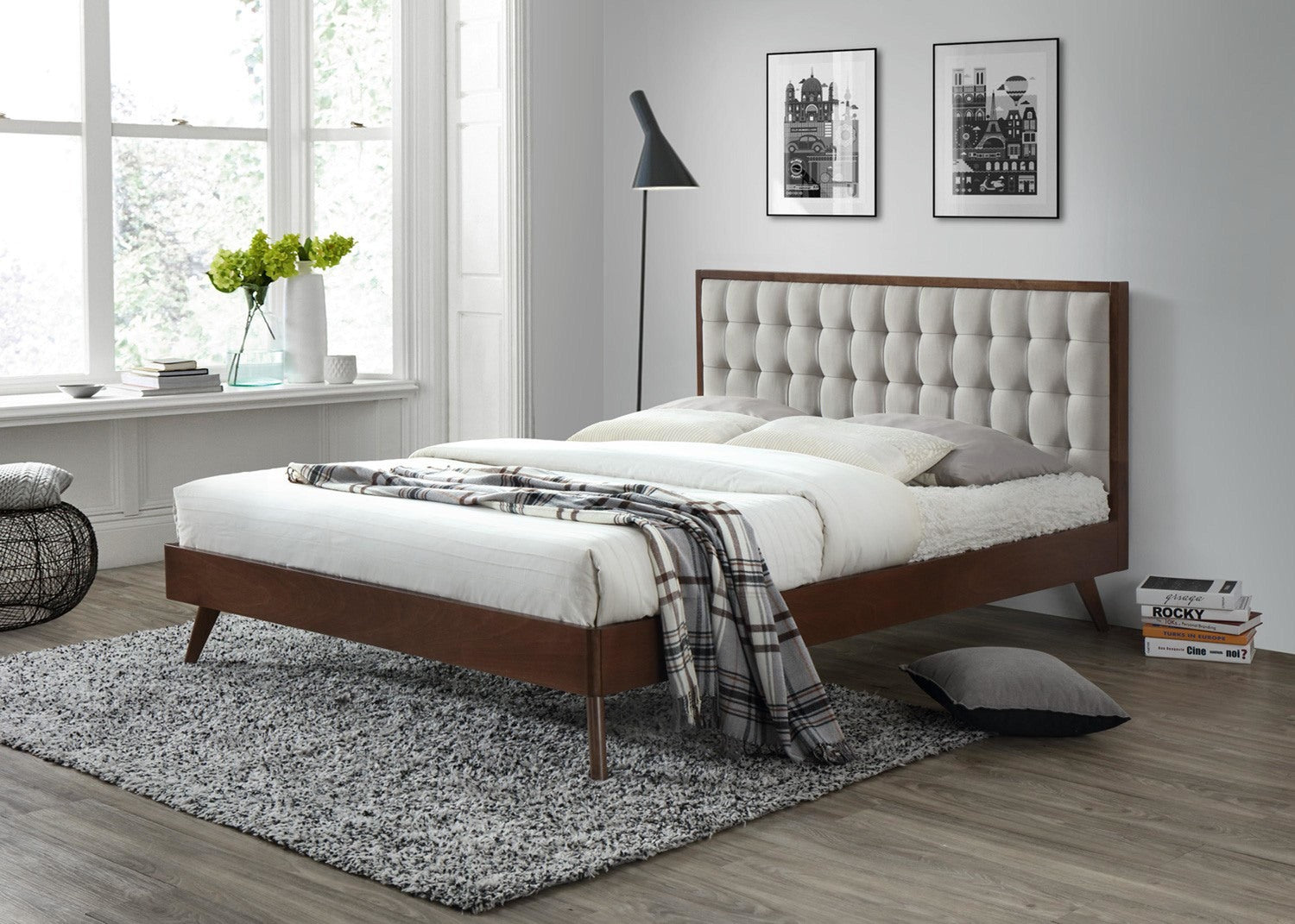 SL 160|200 cm bēša / valriekstu gulta - N1 Home