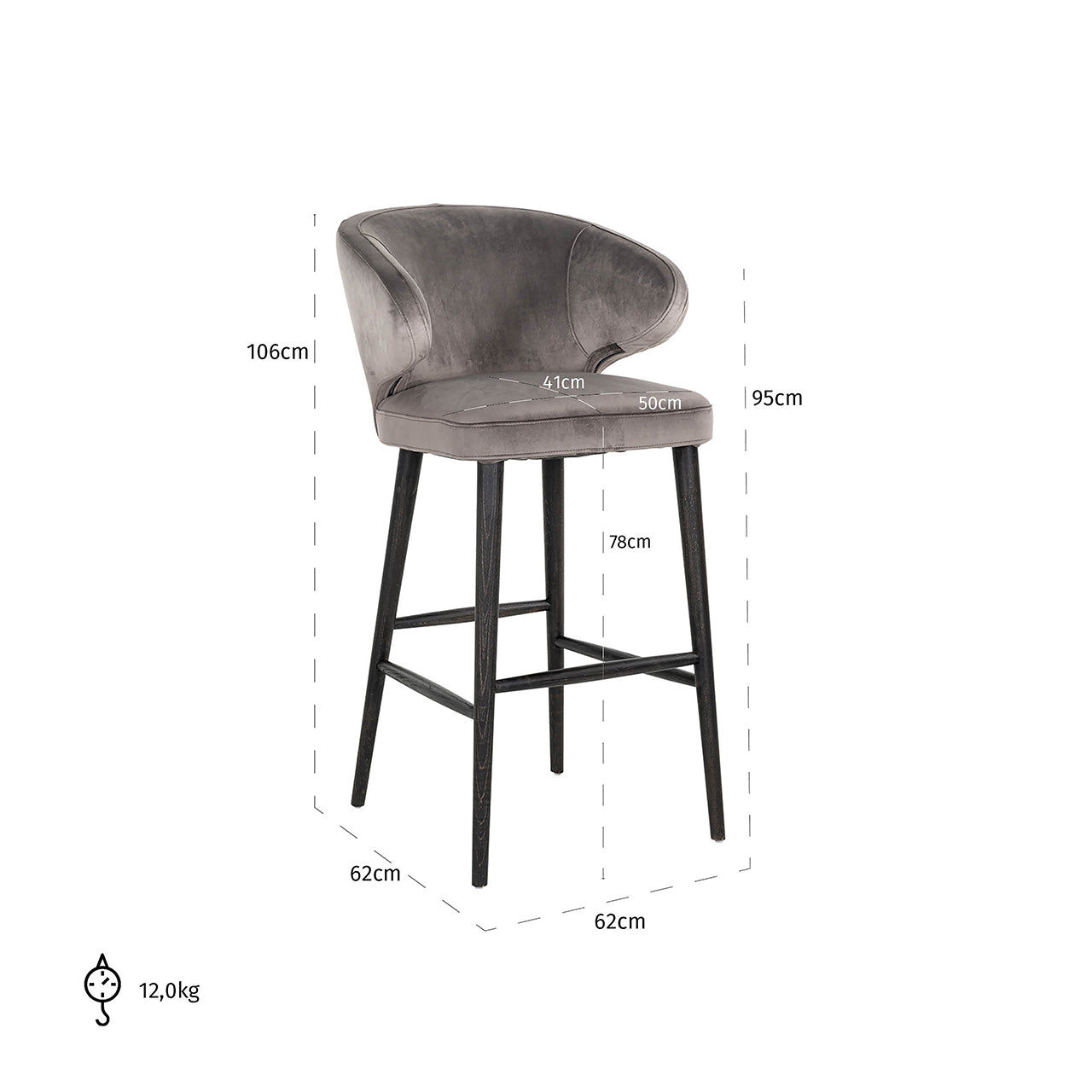 Bāra krēsls Indigo Richmond Interiors 110/62/62 cm Quartz Stone 101 - N1 Home