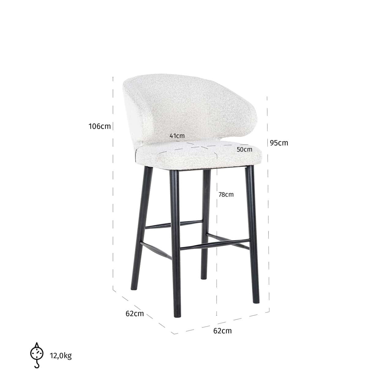 Bāra krēsls Indigo Richmond Interiors 62/106/62 cm white bouclé - N1 Home