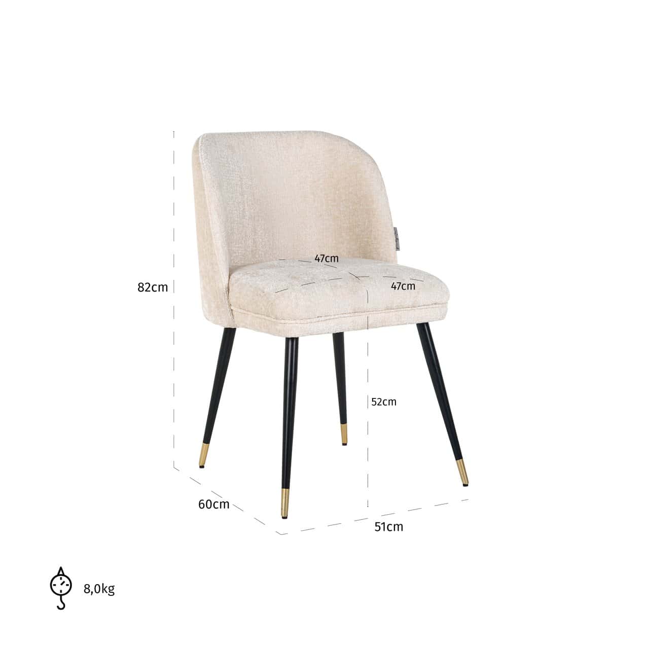 Krēsls Alicia Richmond Interiors 51/82/60 cm FR white chenille fire retardant