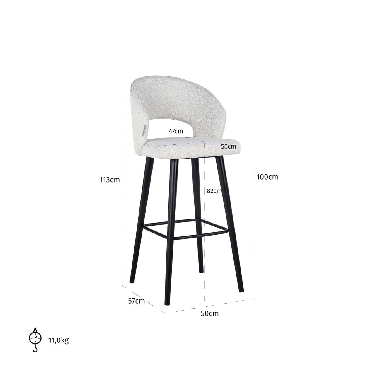 Bāra krēsls Savoy Richmond Interiors 50/57/113 cm white bouclé - N1 Home