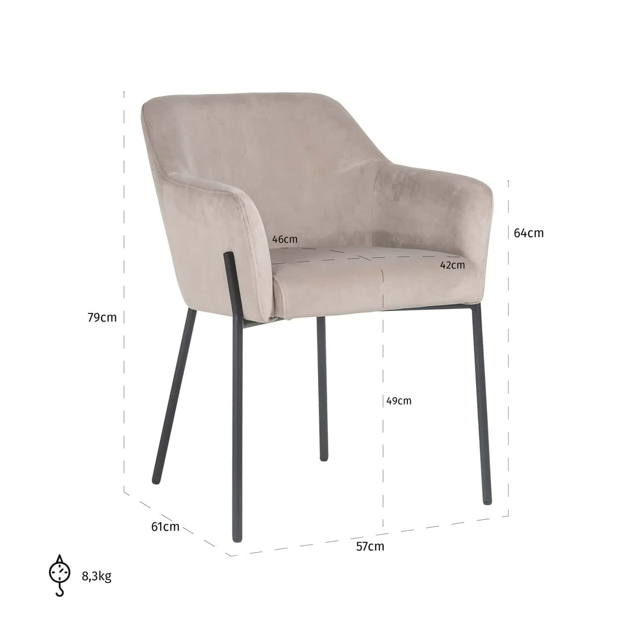 Krēsls Fay Richmond Interiors 57/79/61 cm khaki velvet fire retardant