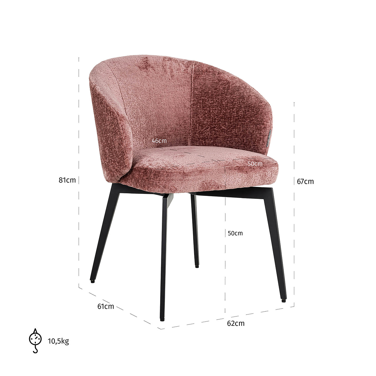Krēsls Amphara Richmond Interiors 81/62/61 cm Bergen 705 rose chenille - N1 Home
