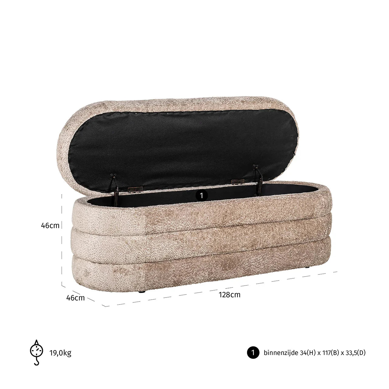 Pufs Camile Richmond Interiors 48/130/45 cm Sheep 01 nature - N1 Home