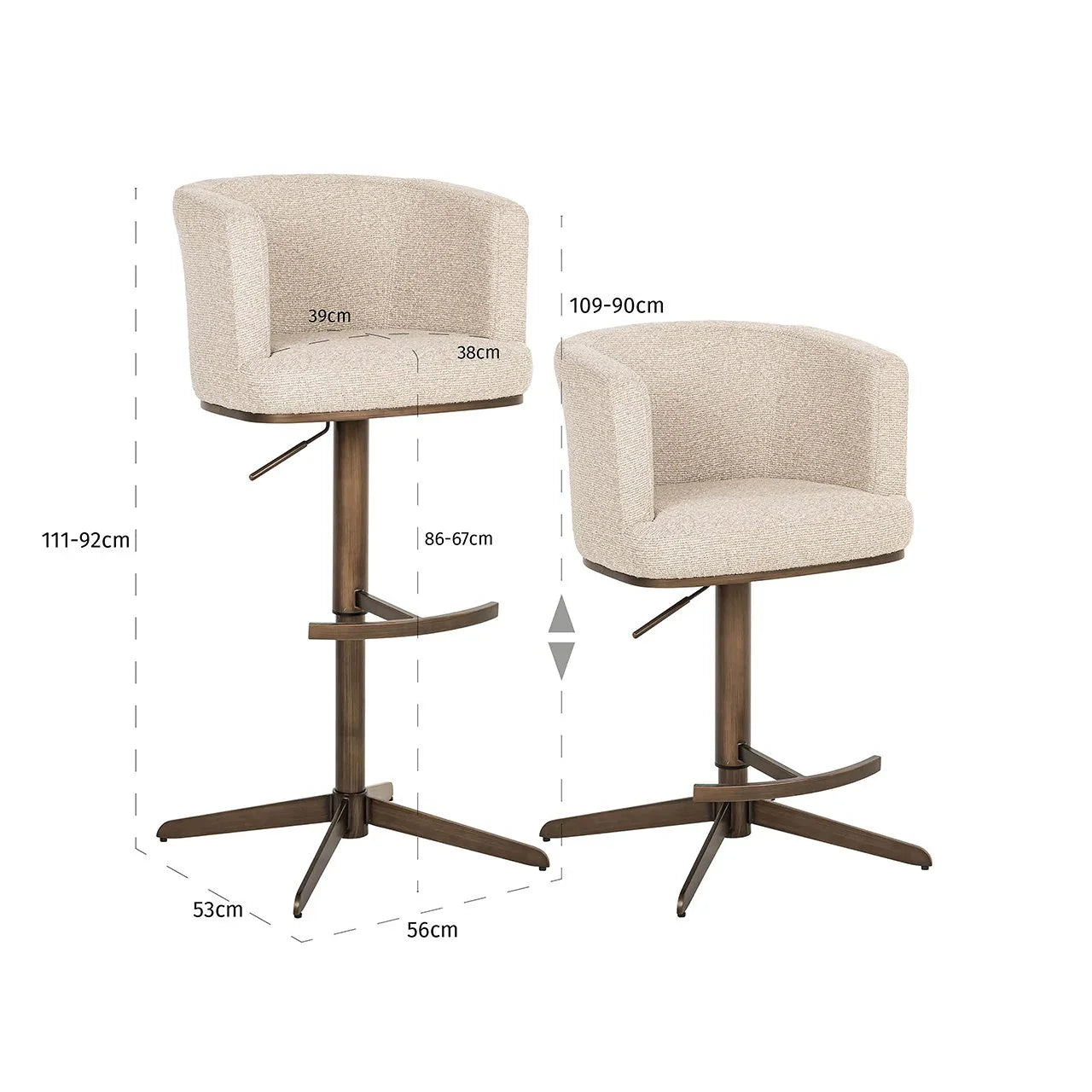 Bāra krēsls Cheyenne Richmond Interiors 92/56/53 cm bēšs - N1 Home