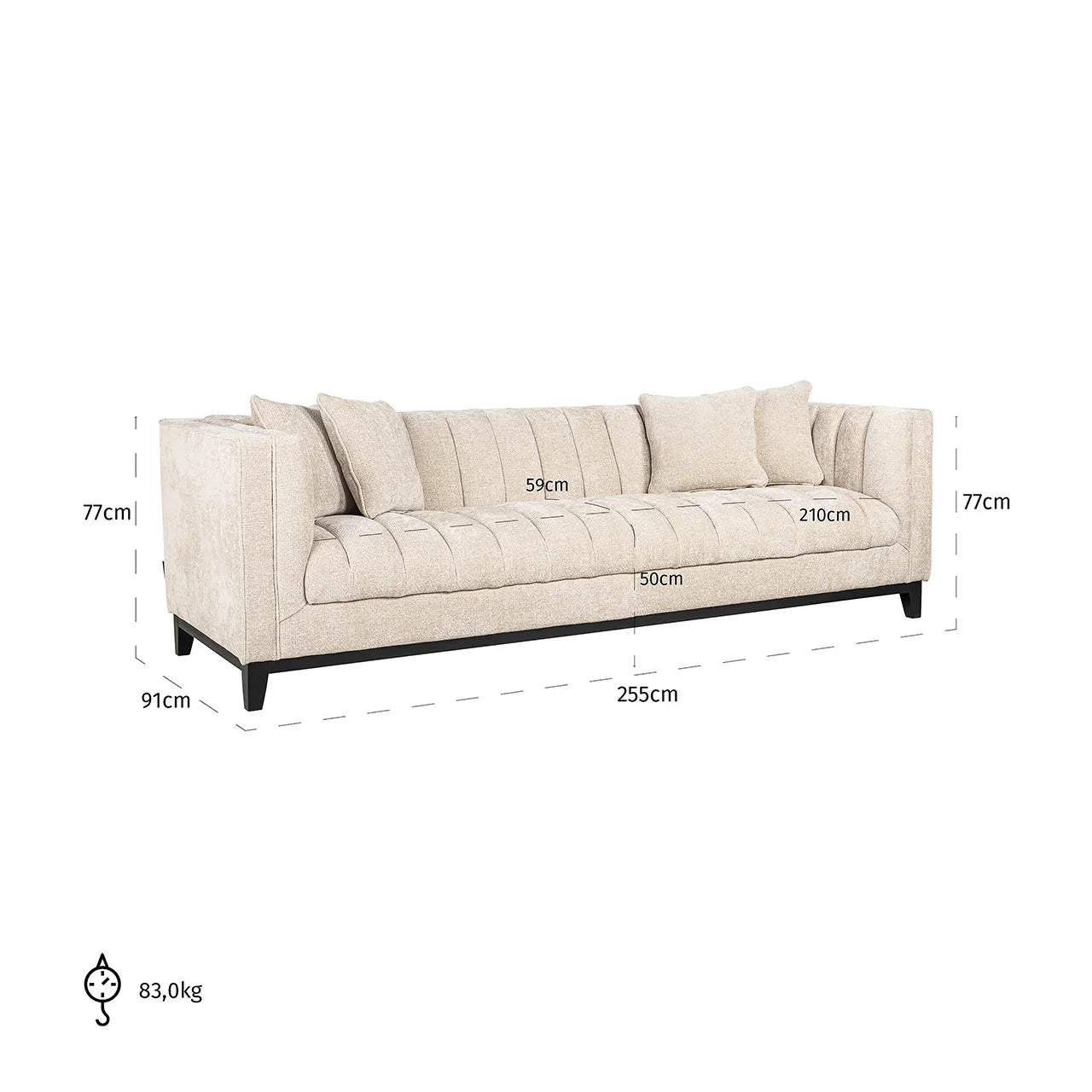 Dīvāns Beauchamp Richmond Interiors 77/255/91 cm Unicorn 11 cream - N1 Home