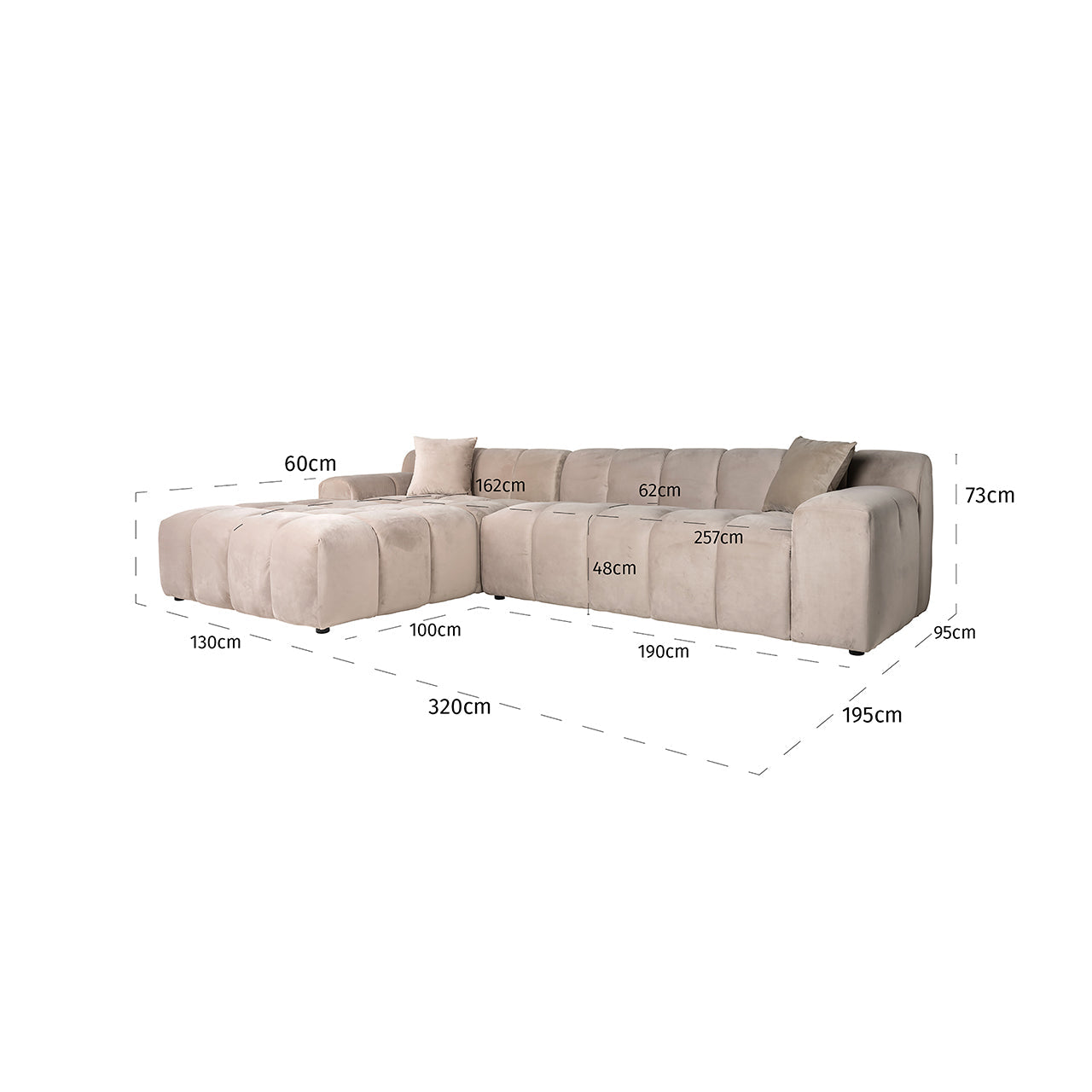 Dīvāns Cube Richmond Interiors 76/325/195 cm Quartz Khaki 903 - N1 Home