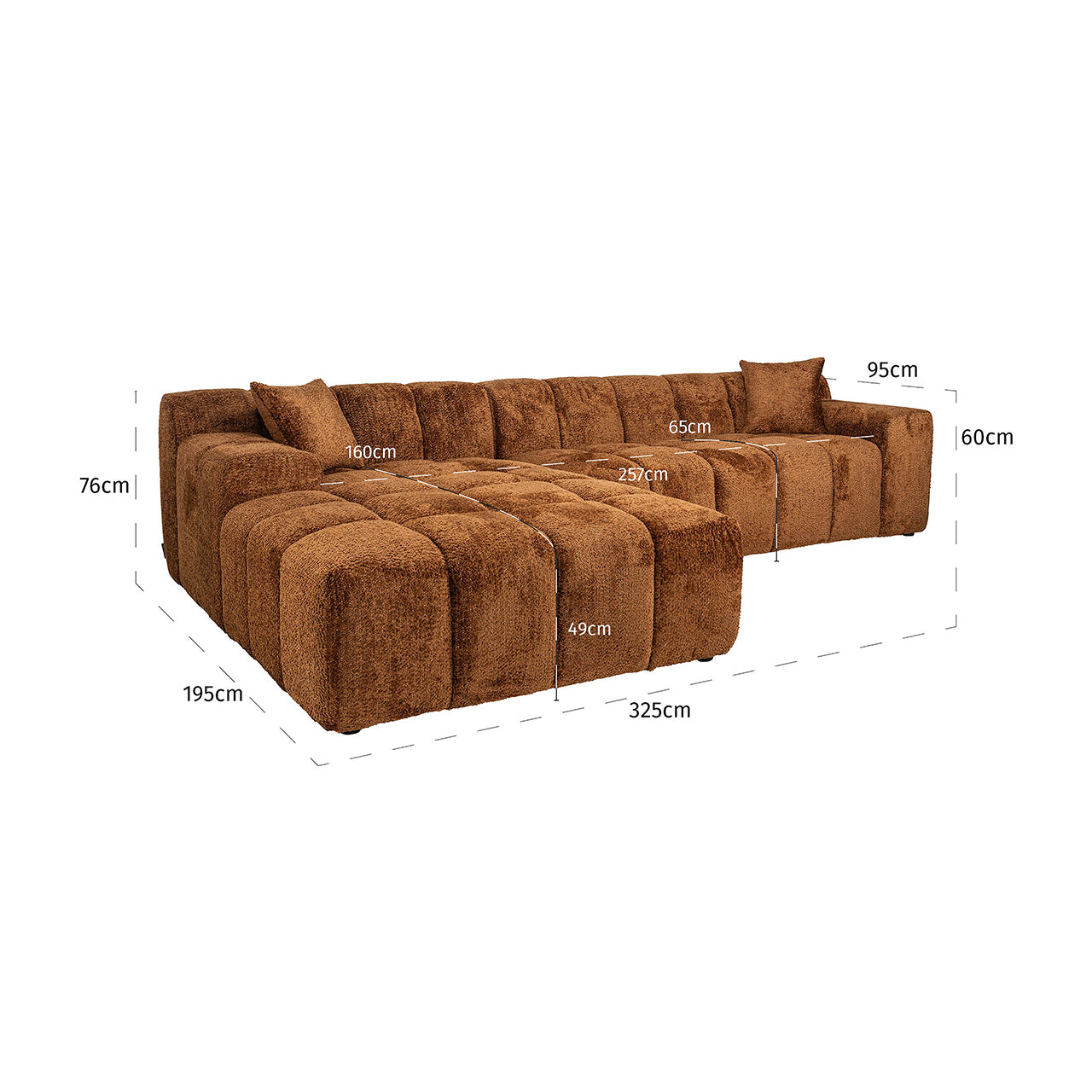 Dīvāns Cube Richmond Interiors 76/325/195 cm Be Lovely 603 Cinnamon - N1 Home
