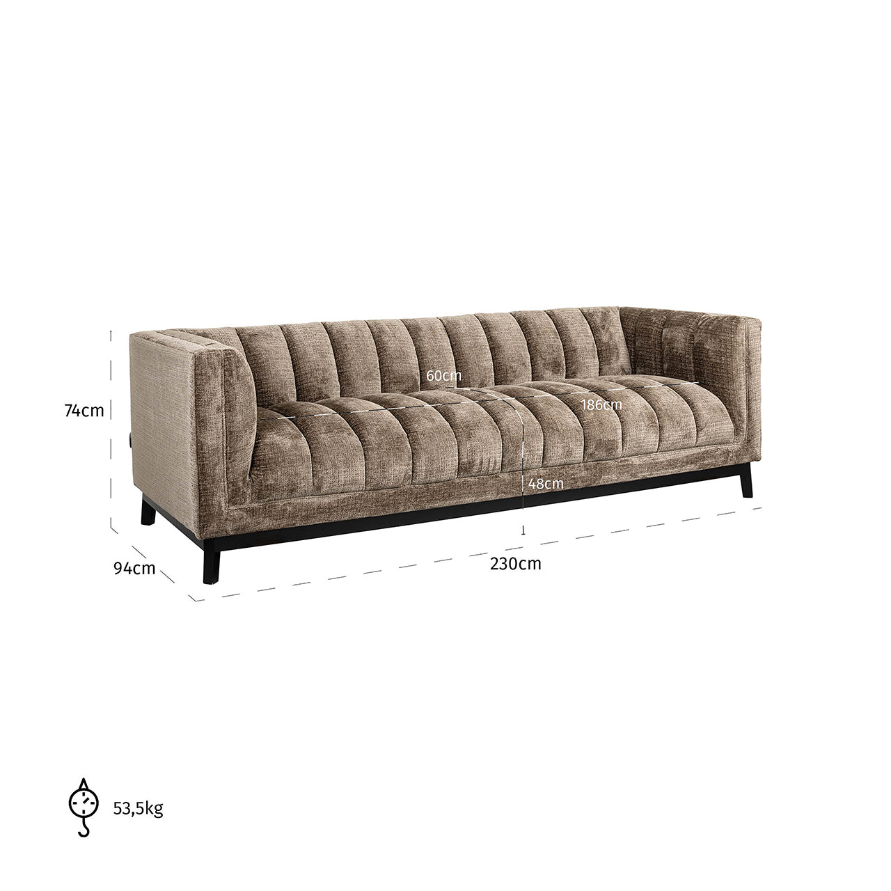 Dīvāns Beaudy Richmond Interiors 74/230/96 cm Niagara 104 Stone Chenille - N1 Home