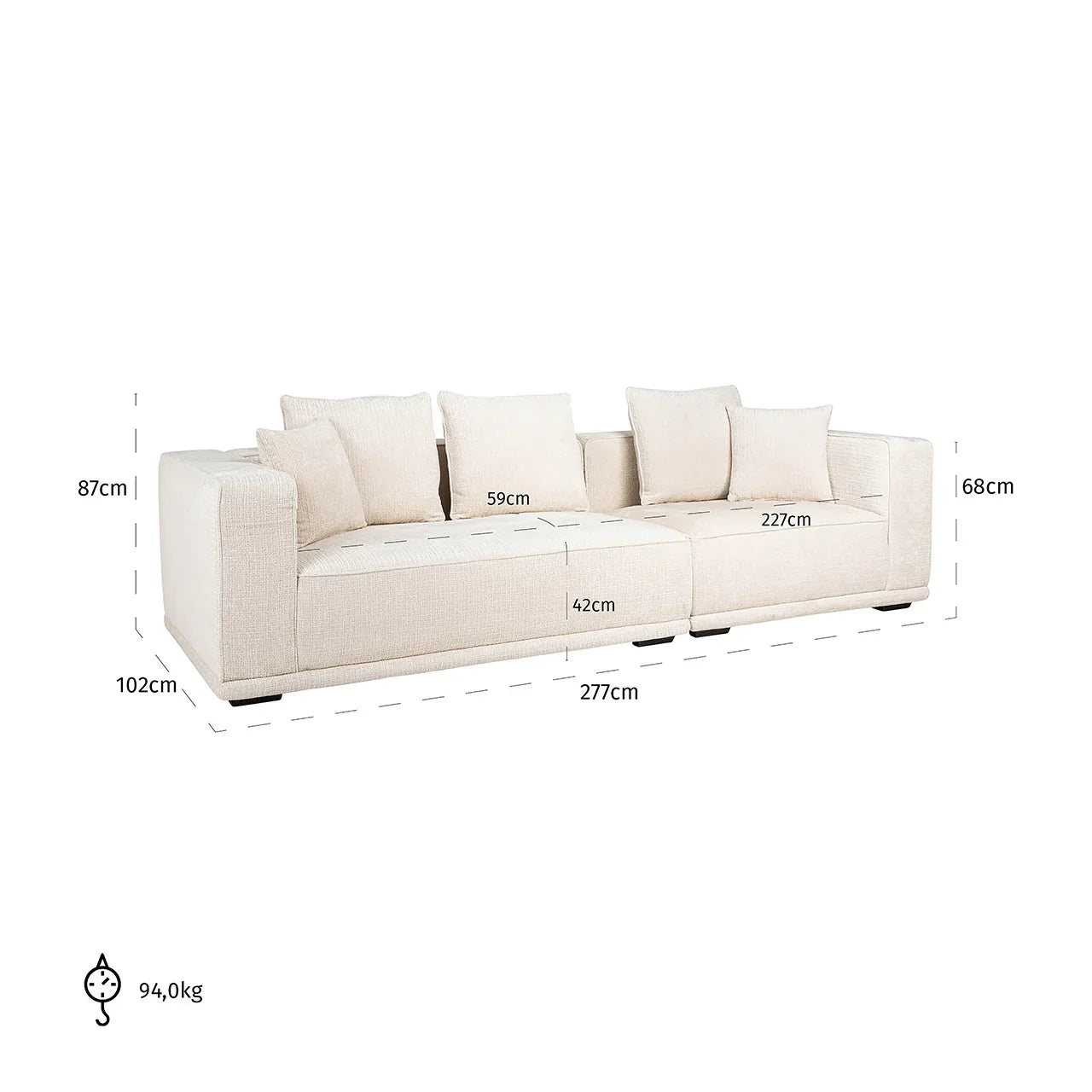 Dīvāns Lusso 3-vietīgs Richmond Interiors 68/277/102 cm Niagara 902 beige Chenille - N1 Home