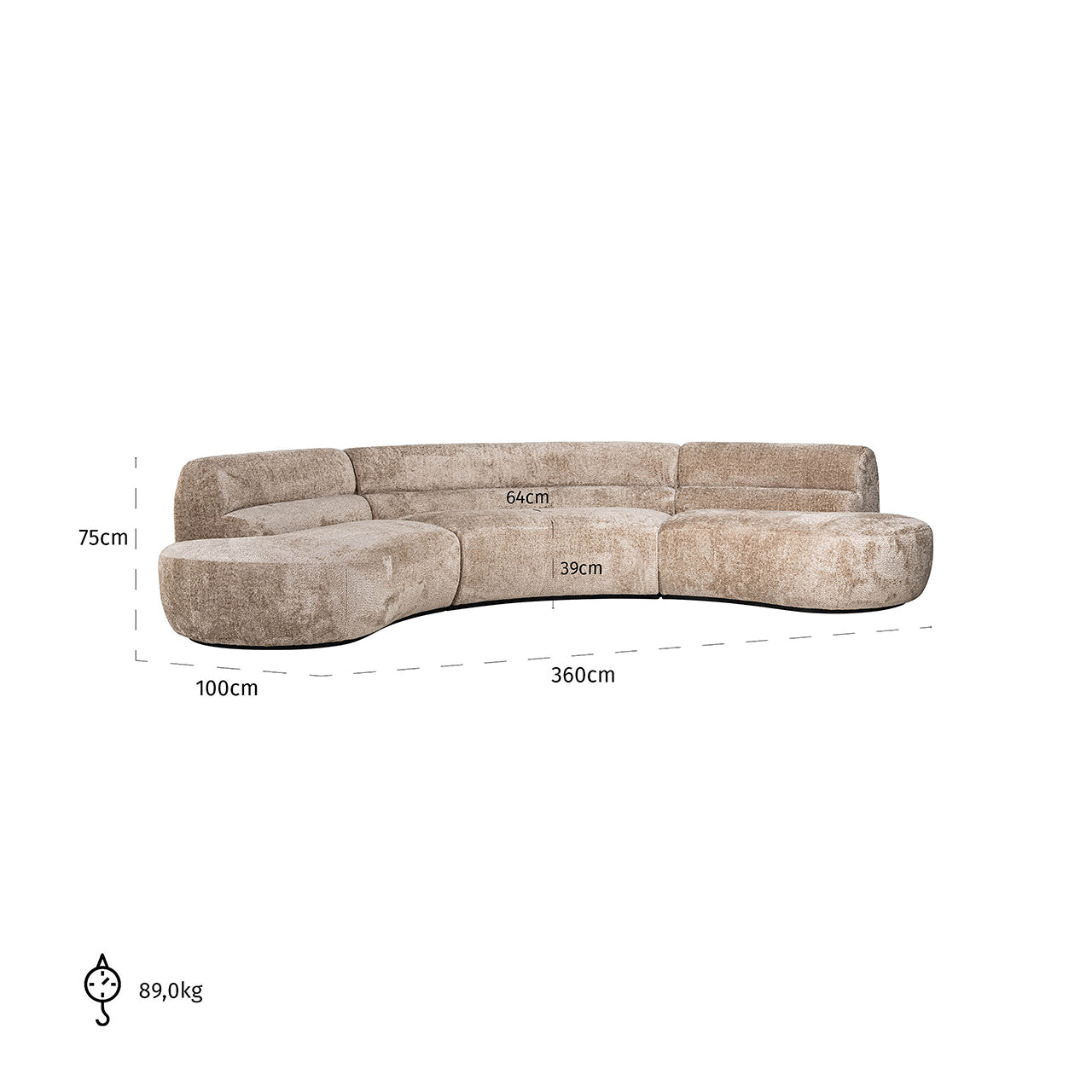 Dīvāns Colby Richmond Interiors 75/360/100 cm Sheep 01 nature - N1 Home