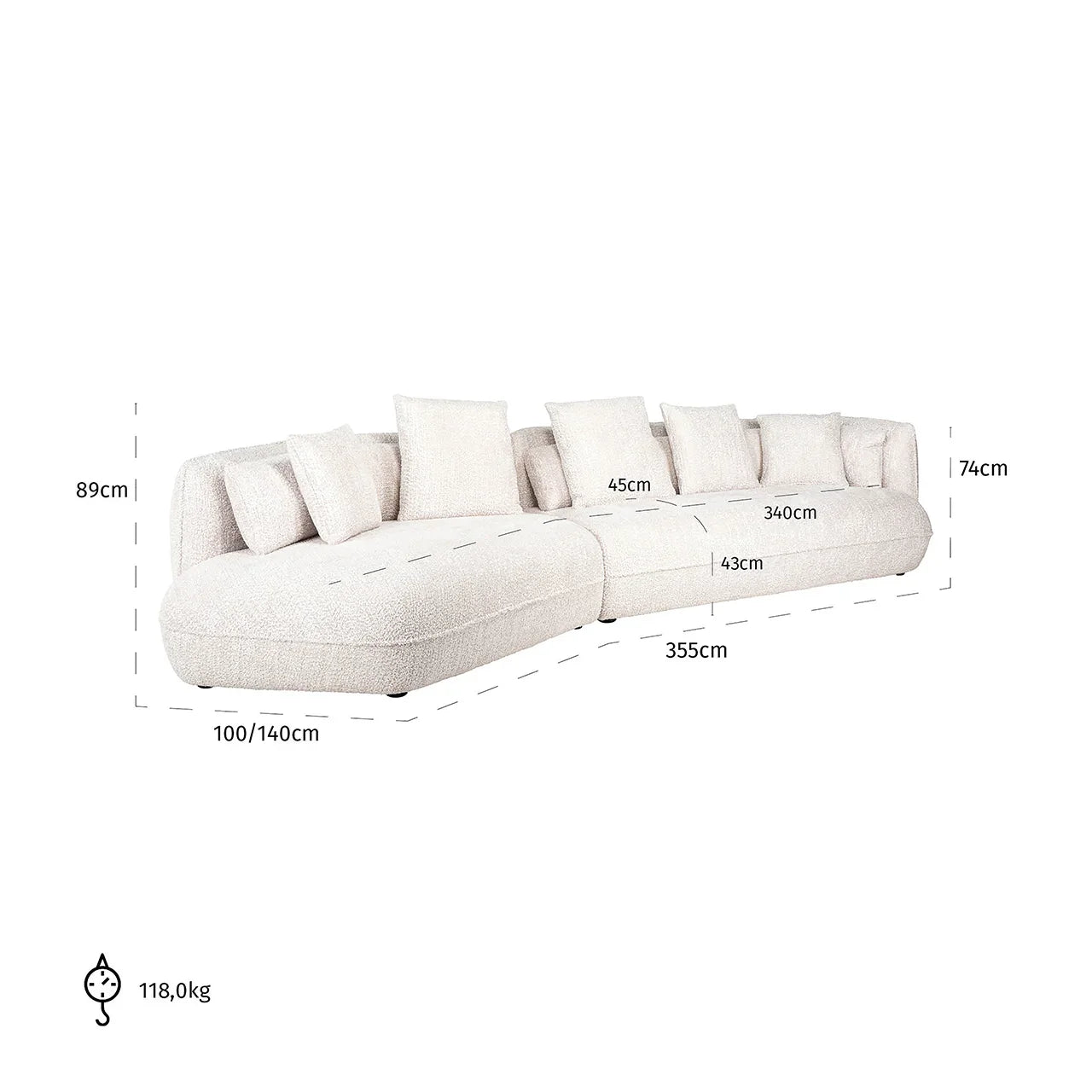 Dīvāns Rodina Richmond Interiors 89/355/140 cm Be Lovely 11 Cream - N1 Home