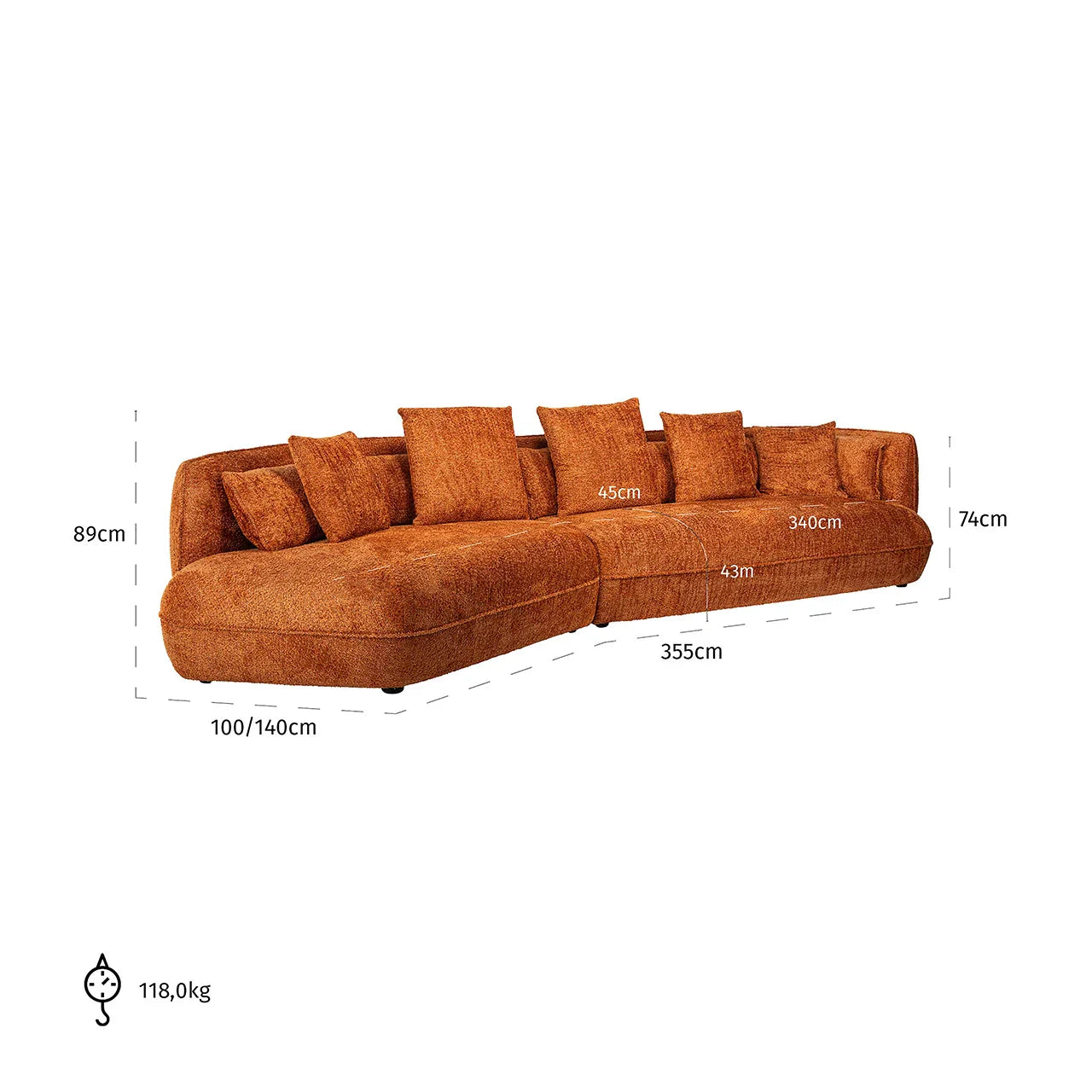 Dīvāns Rodina Richmond Interiors 89/355/140 cm Be lovely 51 pumpkin - N1 Home
