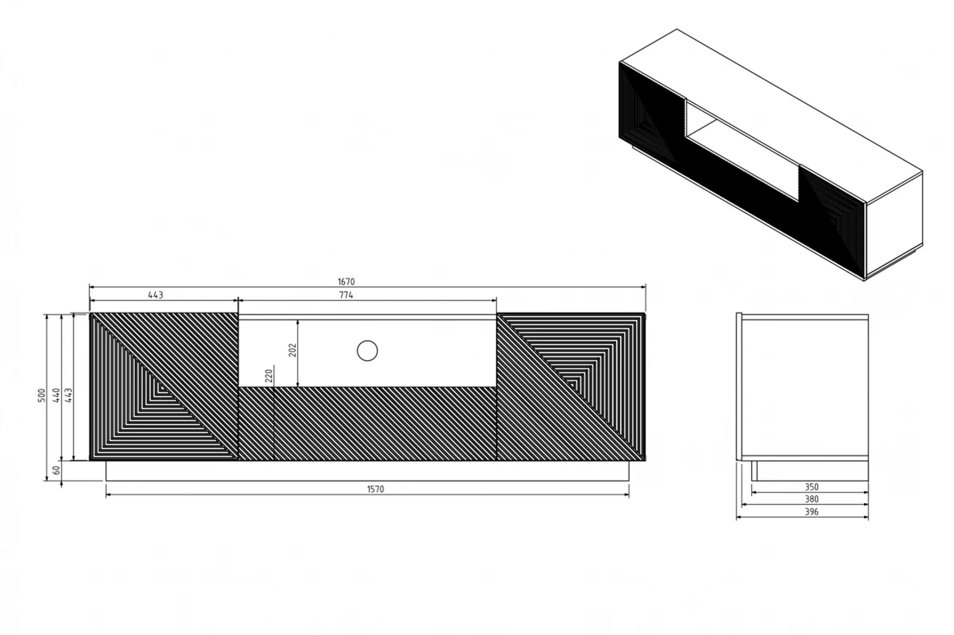 OSLO RTV kumode 167/44/40 cm kašmirs - N1 Home