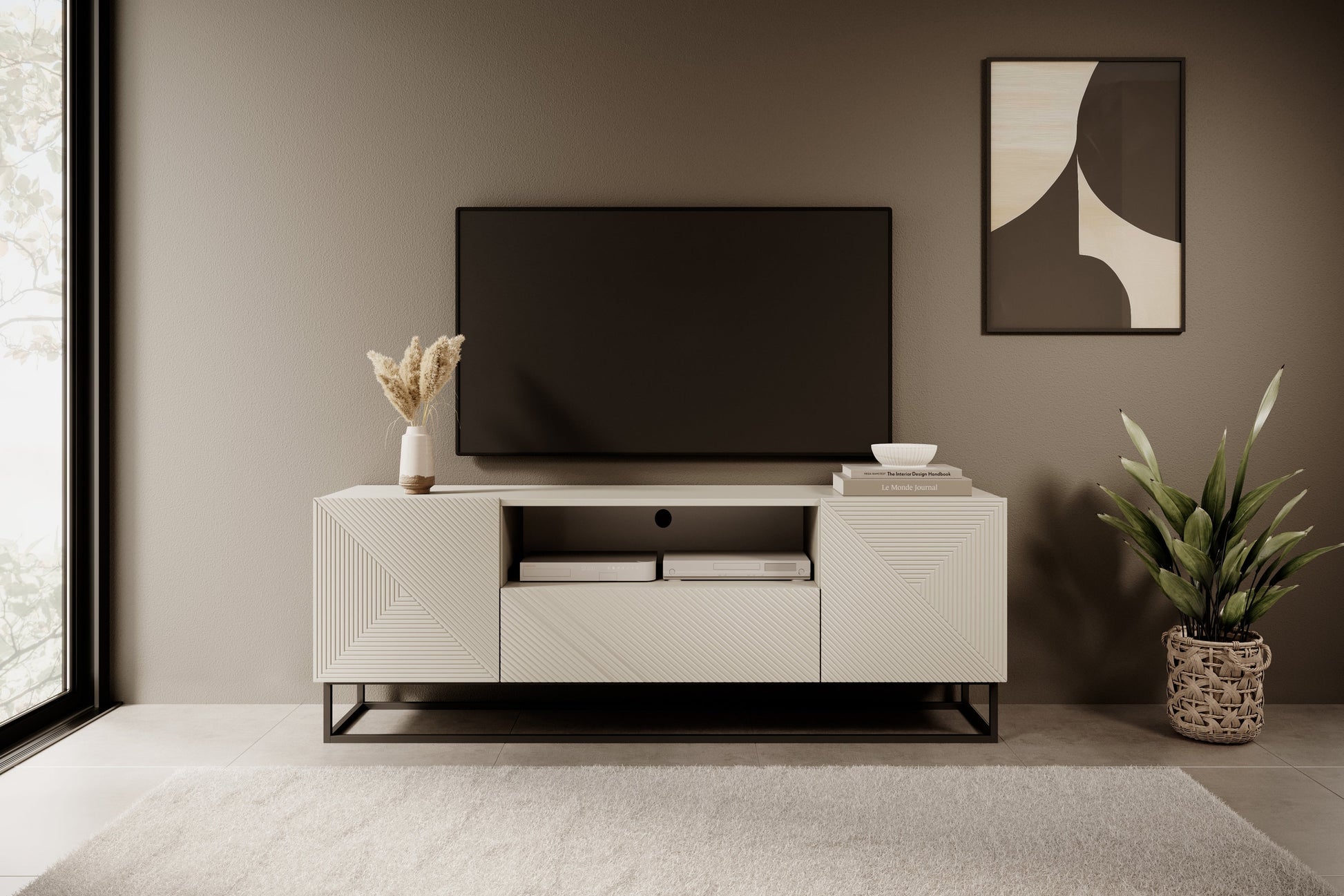 OSLO RTV kumode uz metāla kājām 167/60/40 cm kašmirs/melns - N1 Home