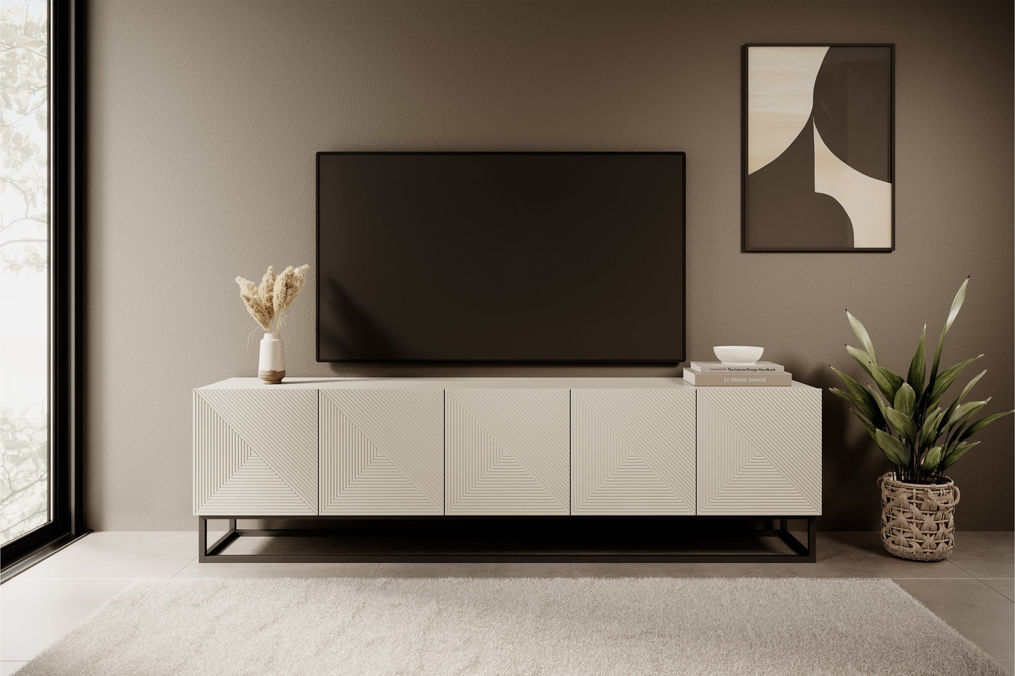 OSLO RTV kumode uz metāla kājām 200/56/40 cm kašmirs/melns - N1 Home