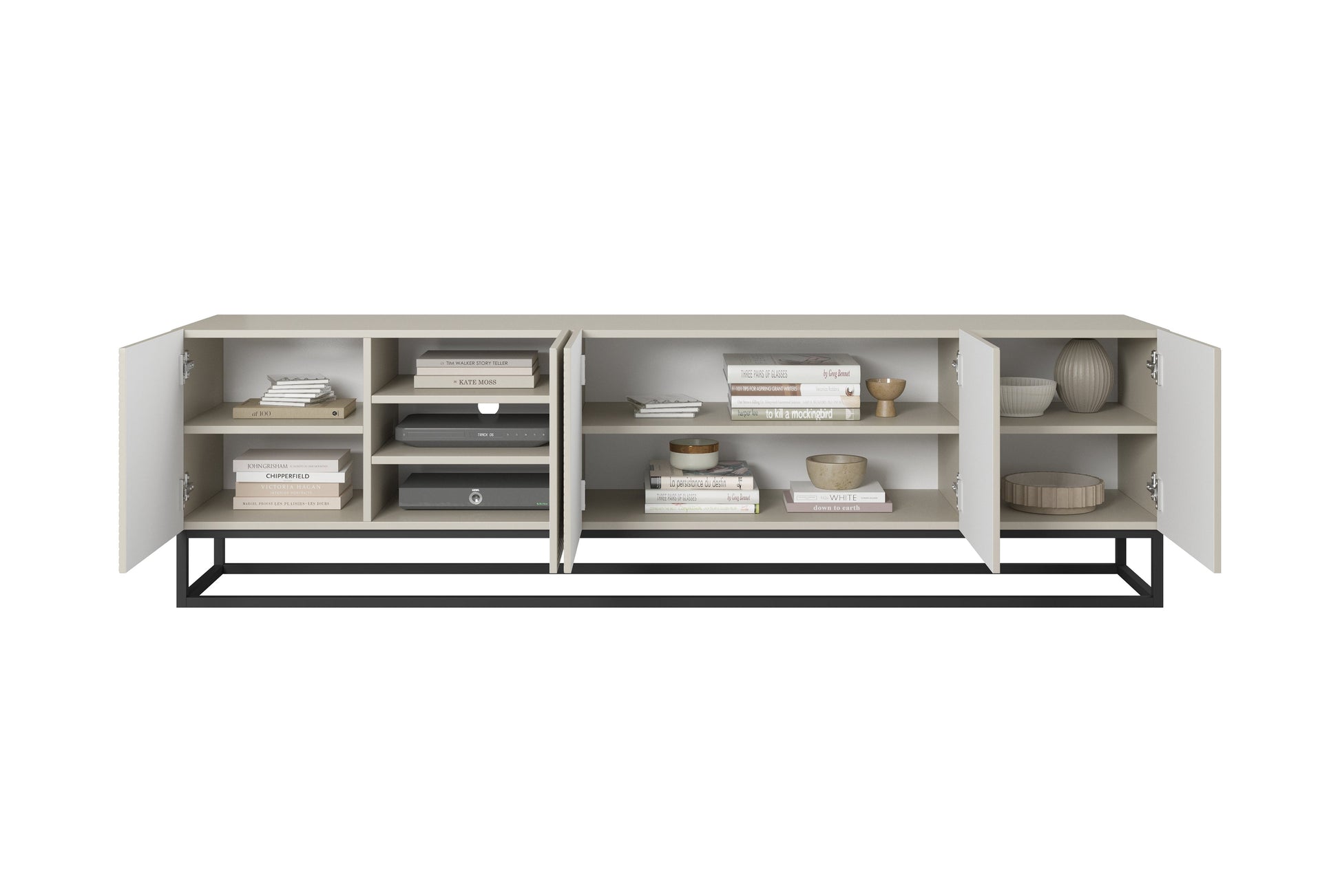 OSLO RTV kumode uz metāla kājām 200/56/40 cm kašmirs/melns - N1 Home