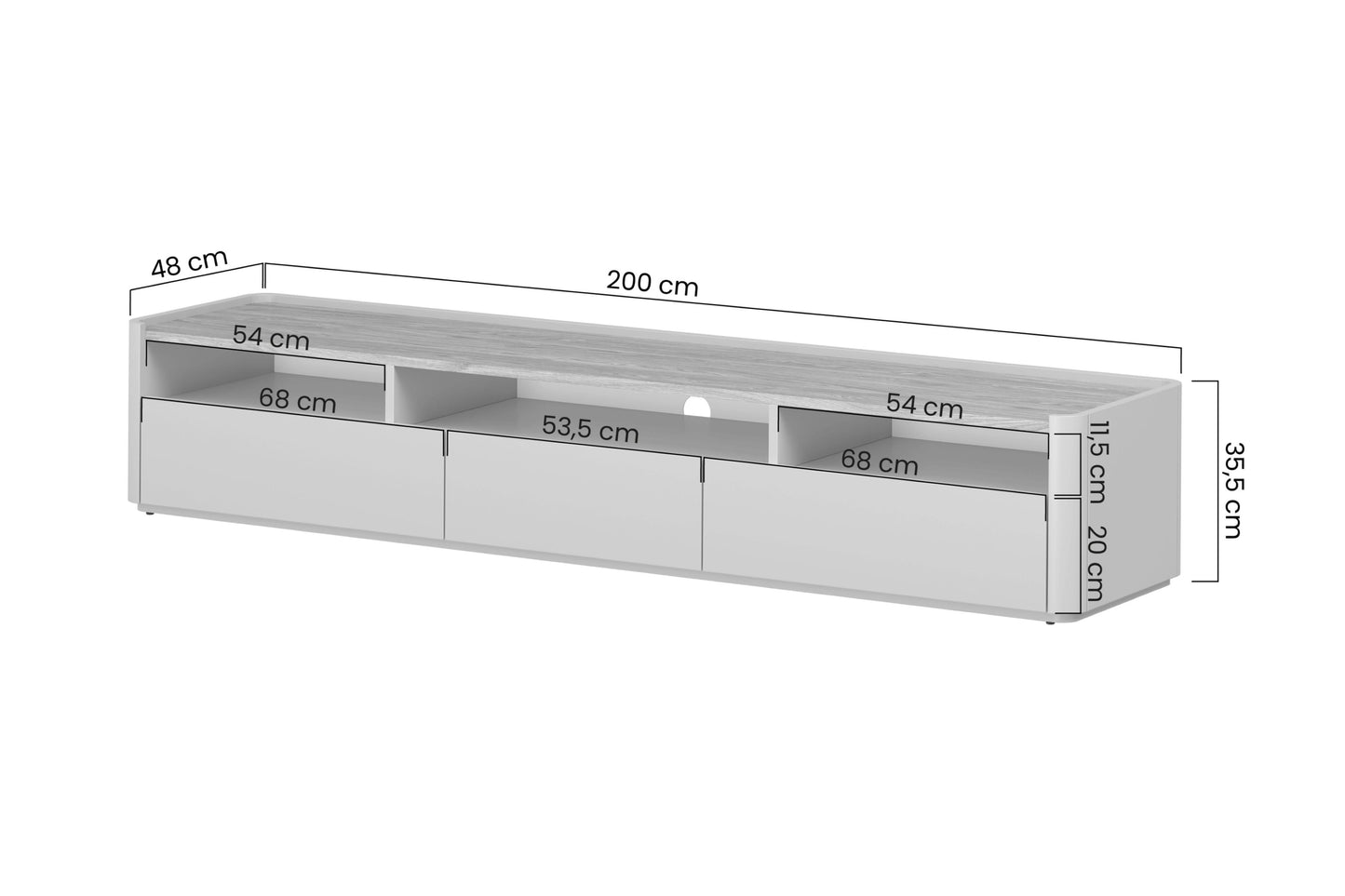 TV skapis Elva 200/35.5/48 cm Kašmirs / Eļļots ozols - N1 Home