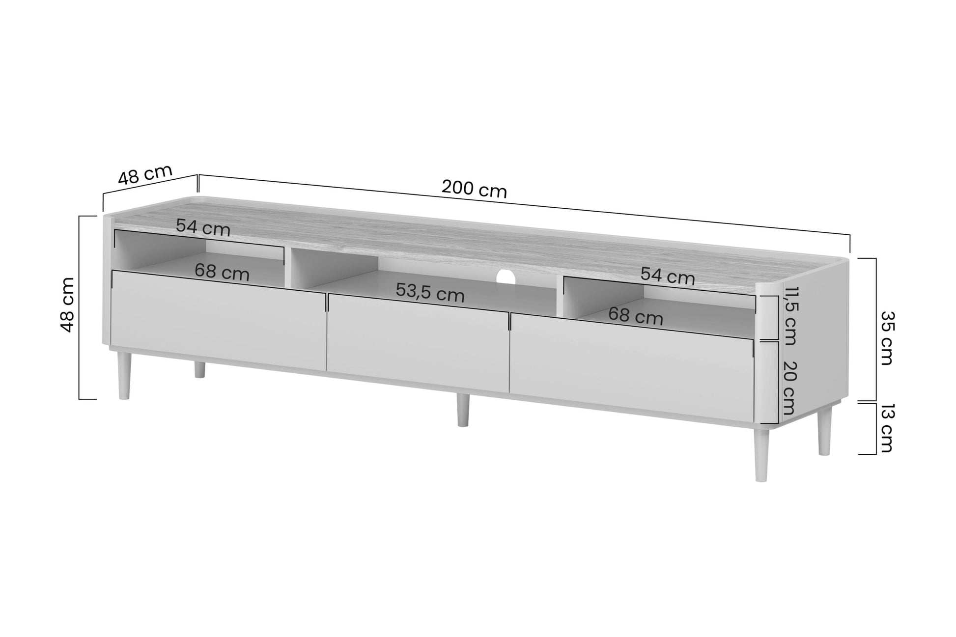TV skapis Elva 200/48/48 cm Kašmirs / Eļļots ozols - N1 Home