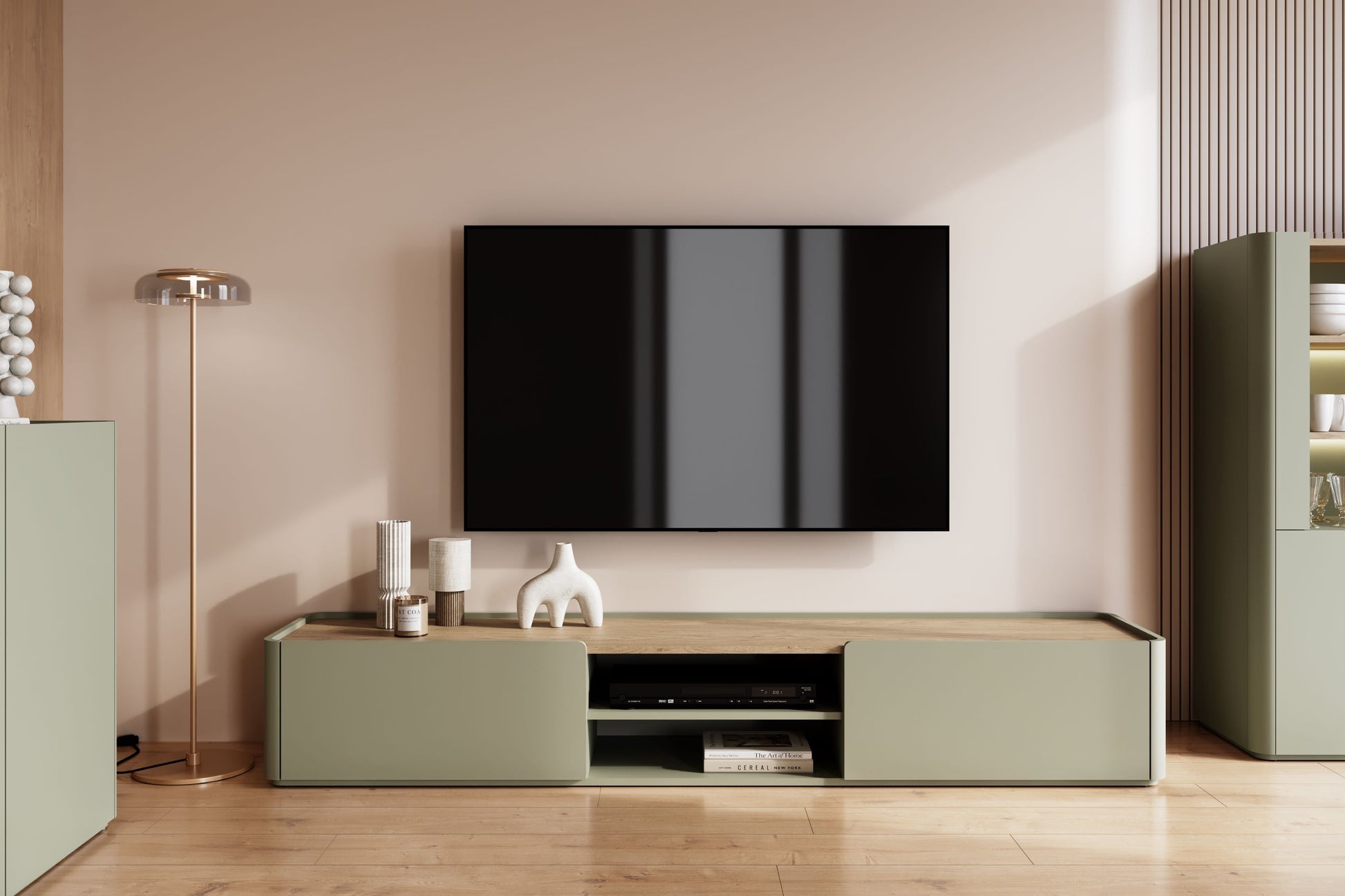 TV skapis Elva 220/35.5/48 cm Eikalipts / Baltijas kāpu ozols - N1 Home