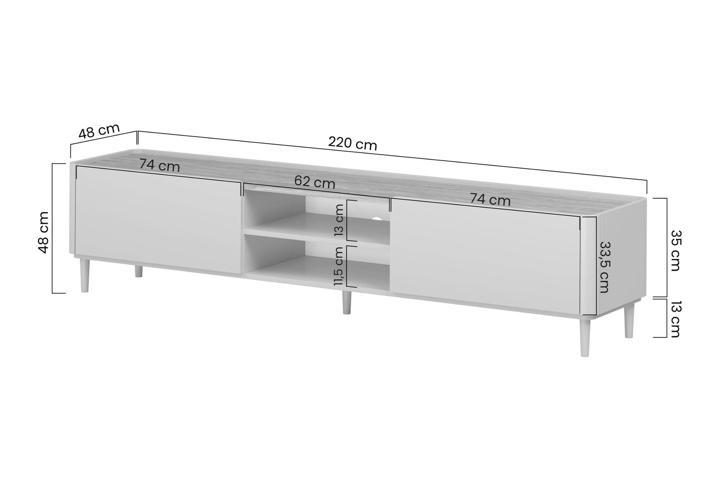 TV skapis Elva 220/48/48 Kašmirs / Eļļots ozols - N1 Home