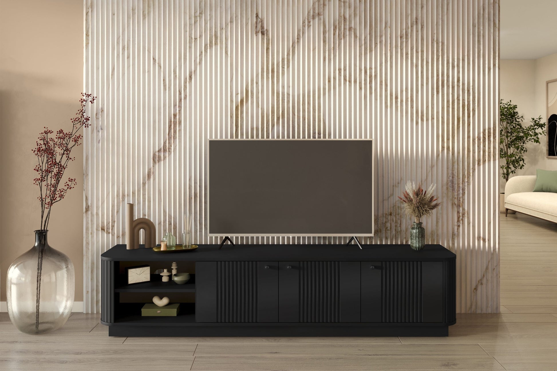 TV skapis Vespa 187/43/38 cm melns/melns - N1 Home