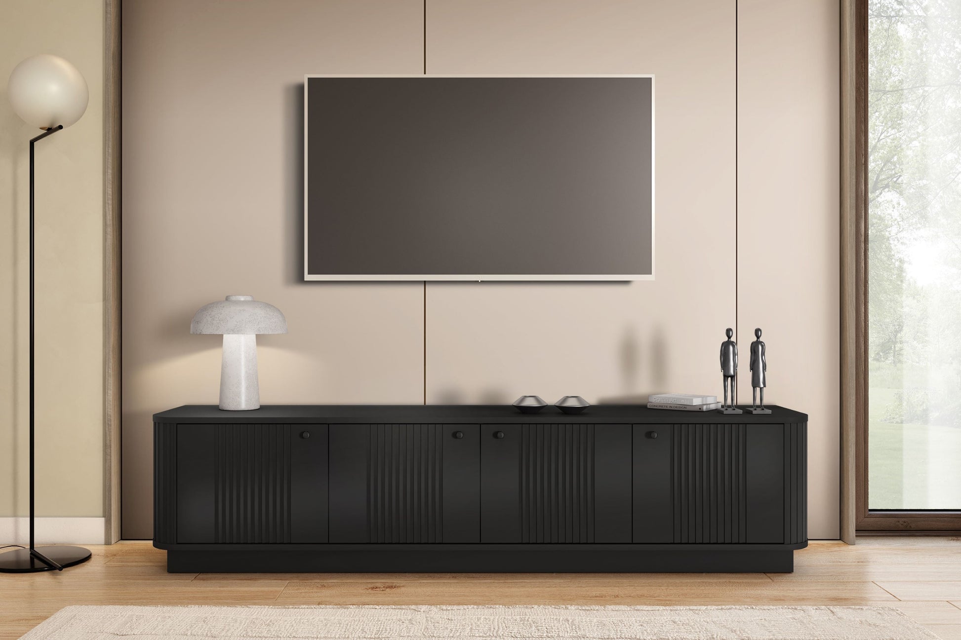 TV skapis Vespa 187/43/38 cm melns/melns - N1 Home