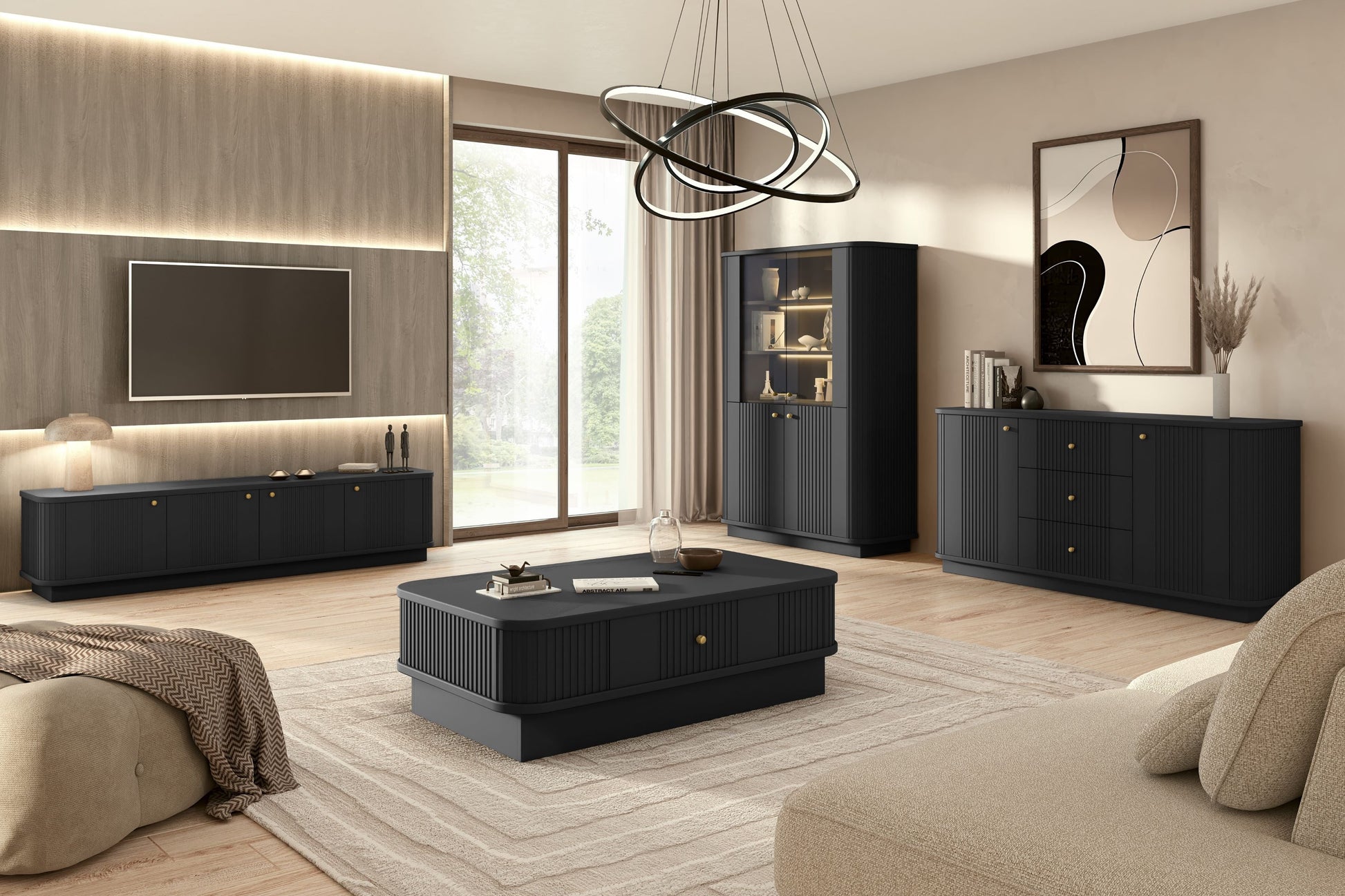 TV skapis Vespa 187/43/38 cm melns/zelts - N1 Home