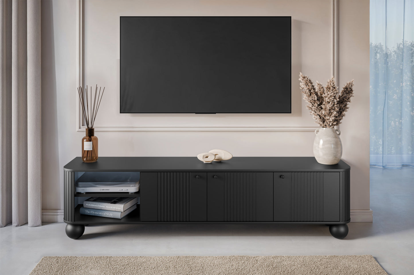 TV skapis Vespa  187/48/38 cm melns/melns - N1 Home