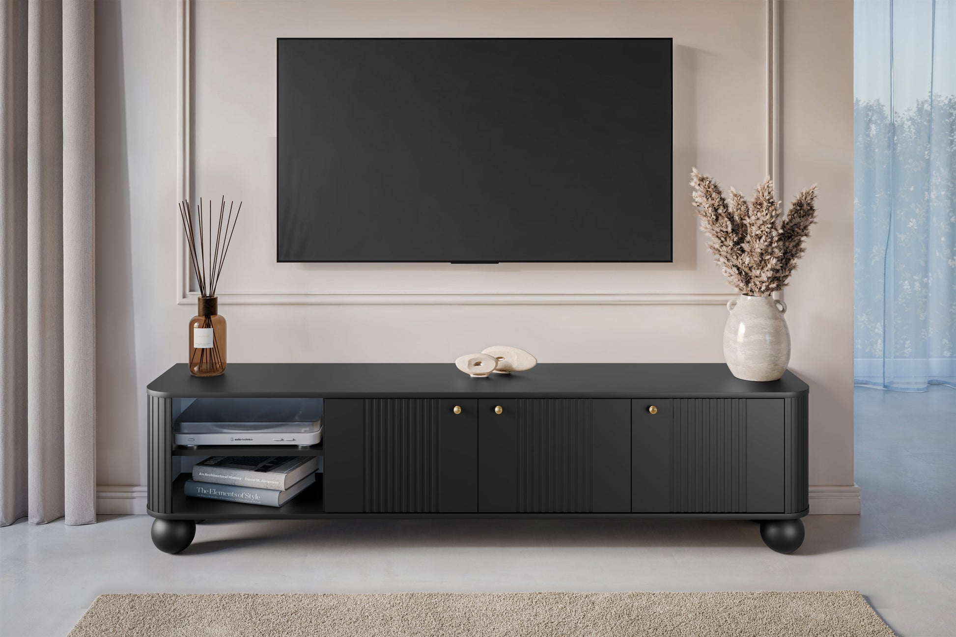TV skapis Vespa  187/48/38 cm melns/zelts - N1 Home