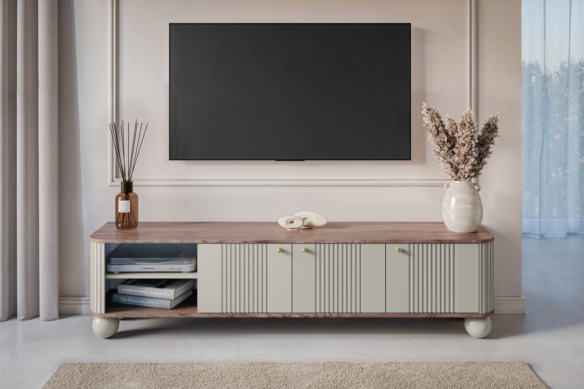TV skapis Vespa  187/48/38 cm kašmirs/rieksts/zelts - N1 Home