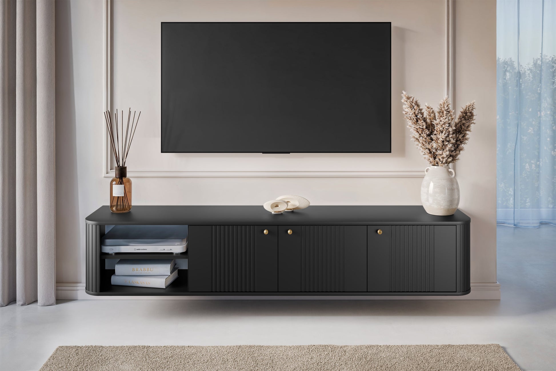 TV skapis Vespa  187/36/38 cm melns/zelts - N1 Home